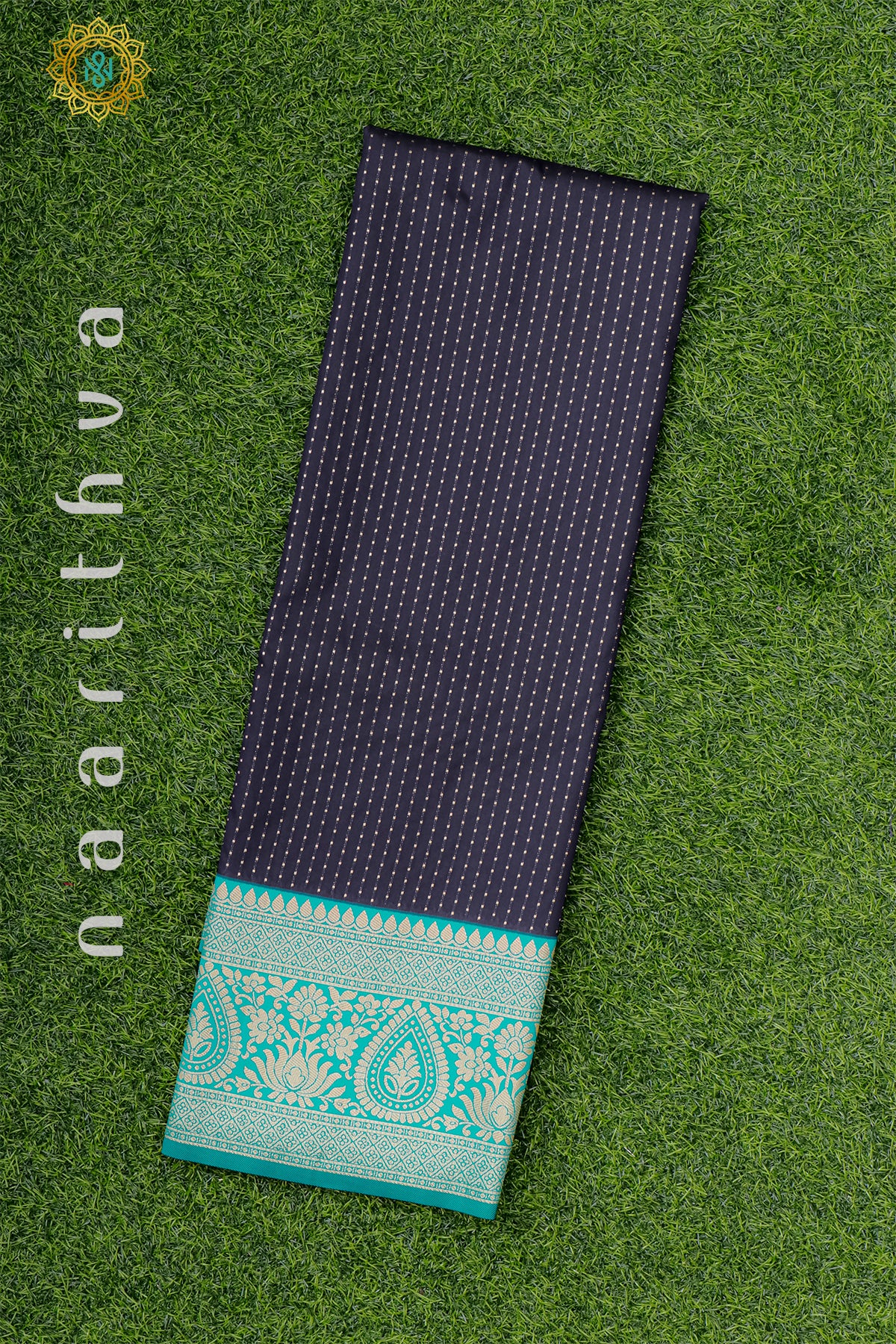 NAVY BLUE WITH CYAN GREEN - SEMI SILK