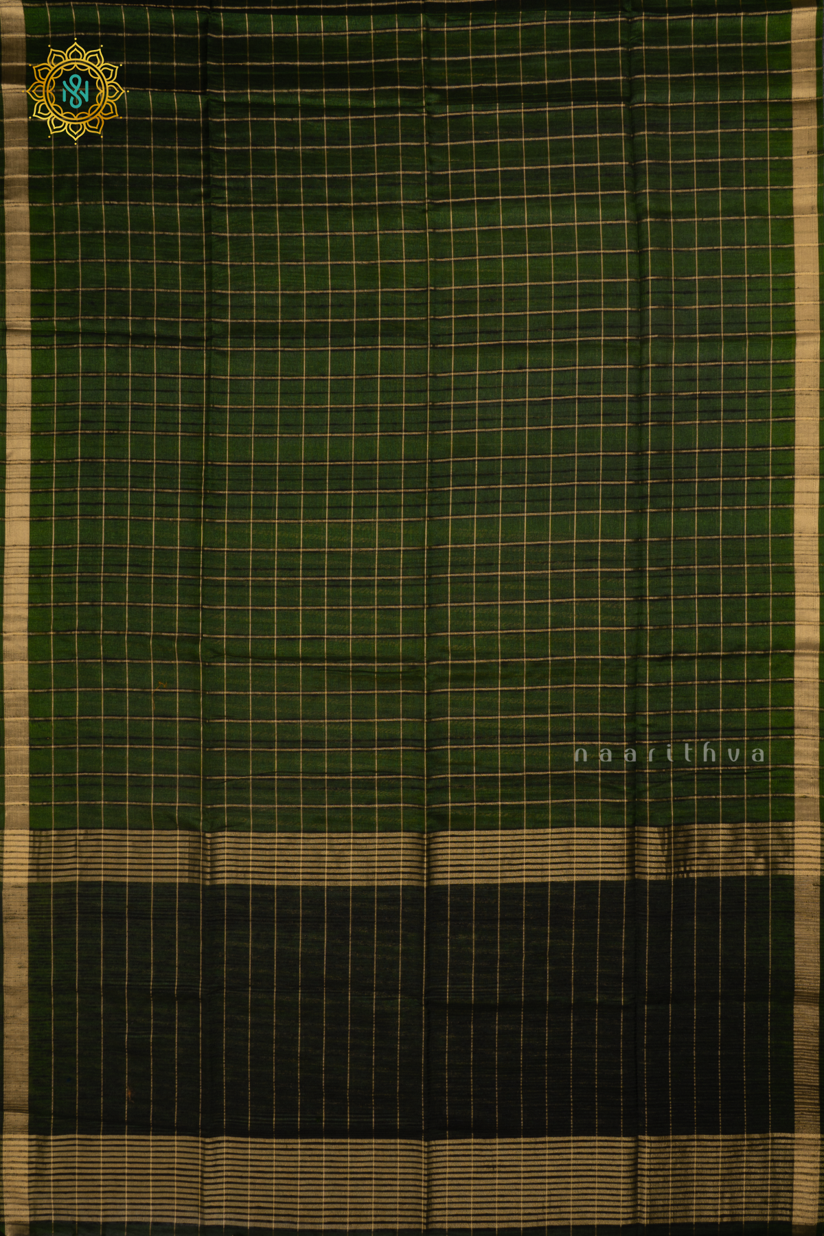 GREEN - SEMI RAW SILK SAREE WITH ALLOVER ZARI CHECKS
