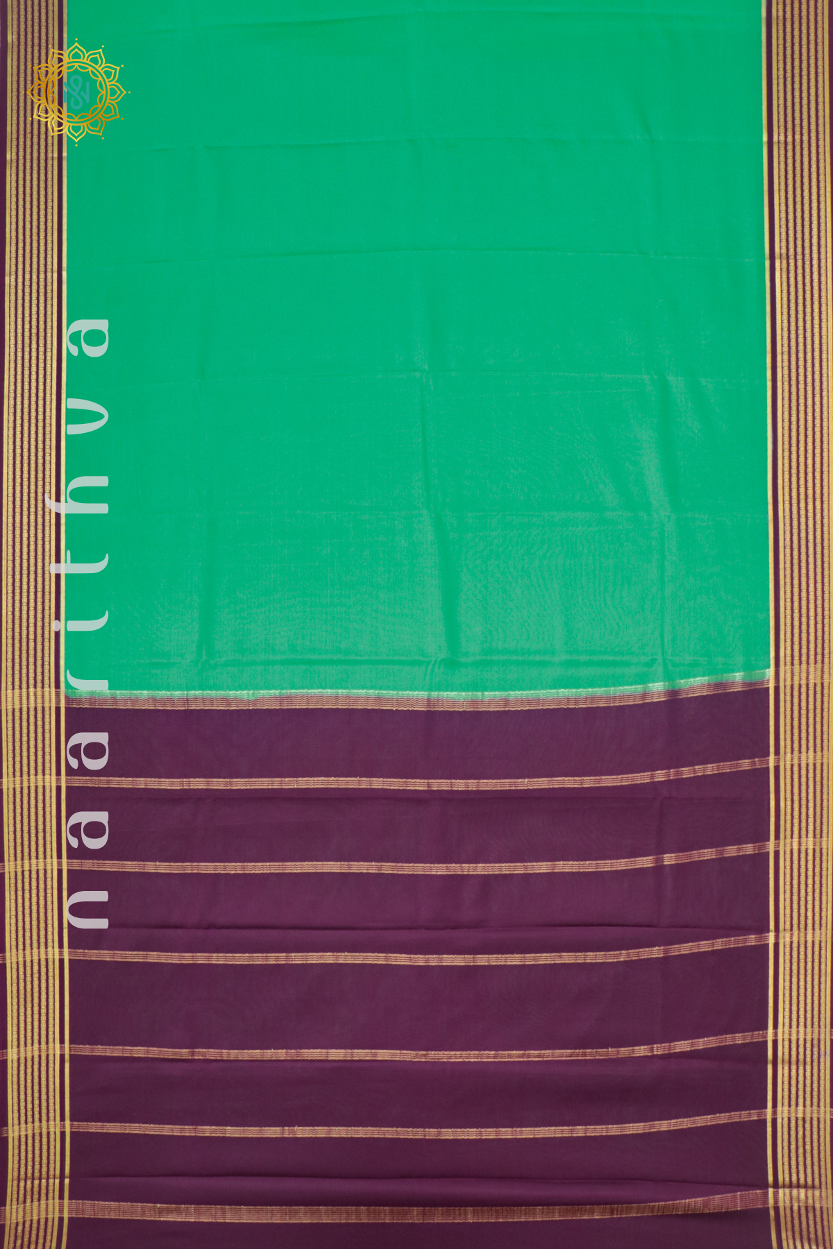 AQUA GREEN WITH WINE - PURE MYSORE CREPE SILK