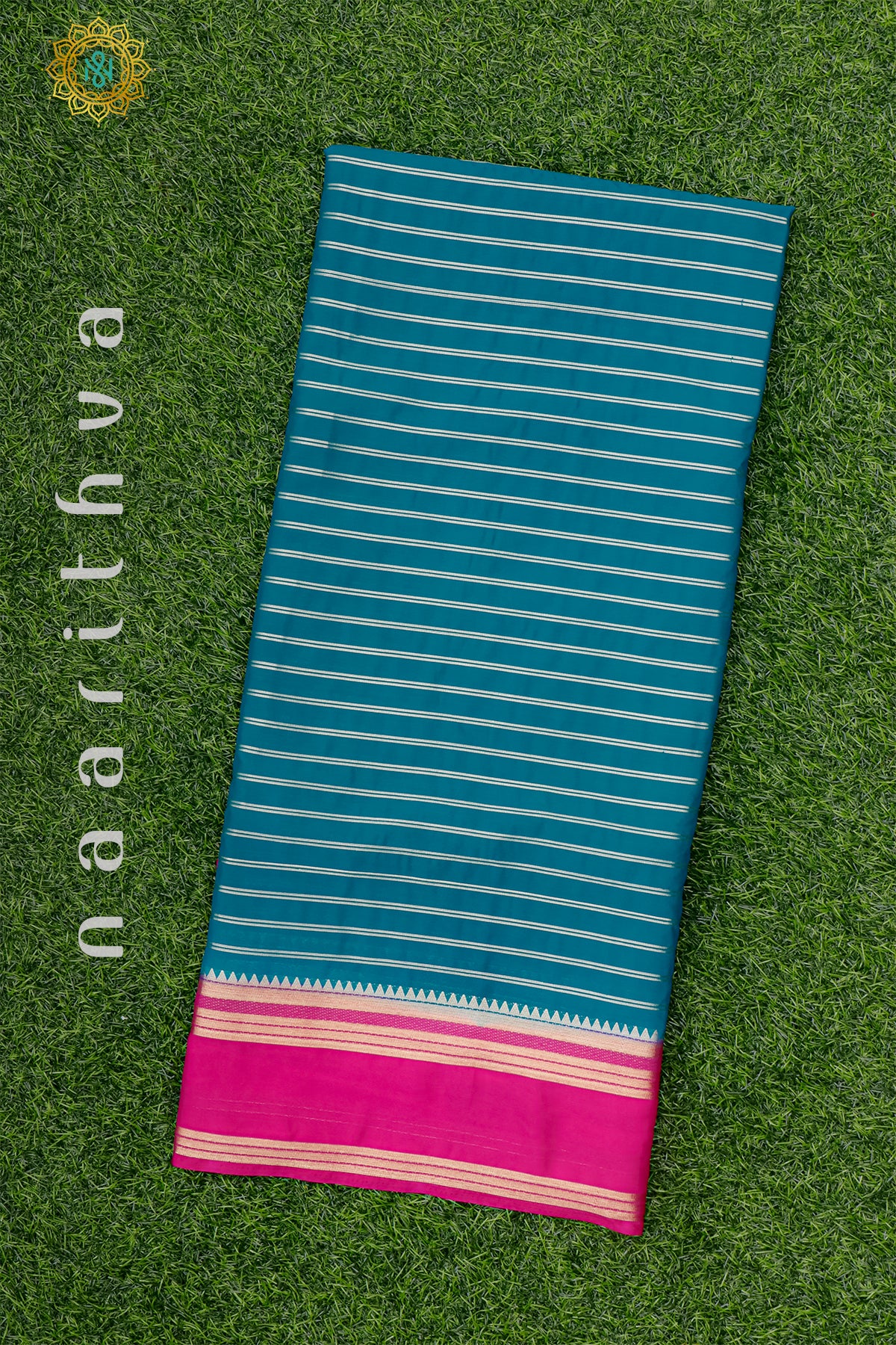 CYAN GREEN WITH PINK - SEMI MYSORE CREPE SILK