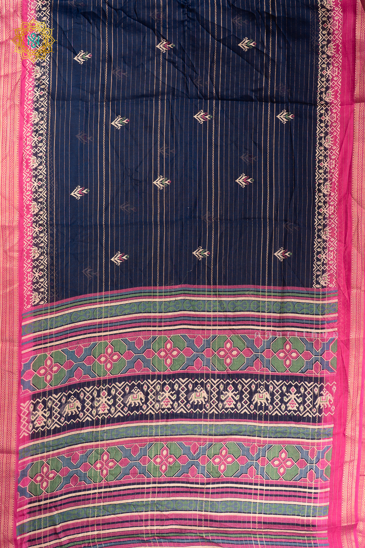 NAVY BLUE WITH PINK - SEMI GEORGETTE