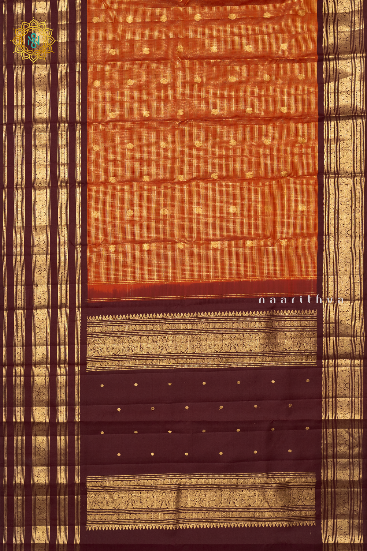RUST ORANGE WITH BROWN - PURE KANJIVARAM SILK