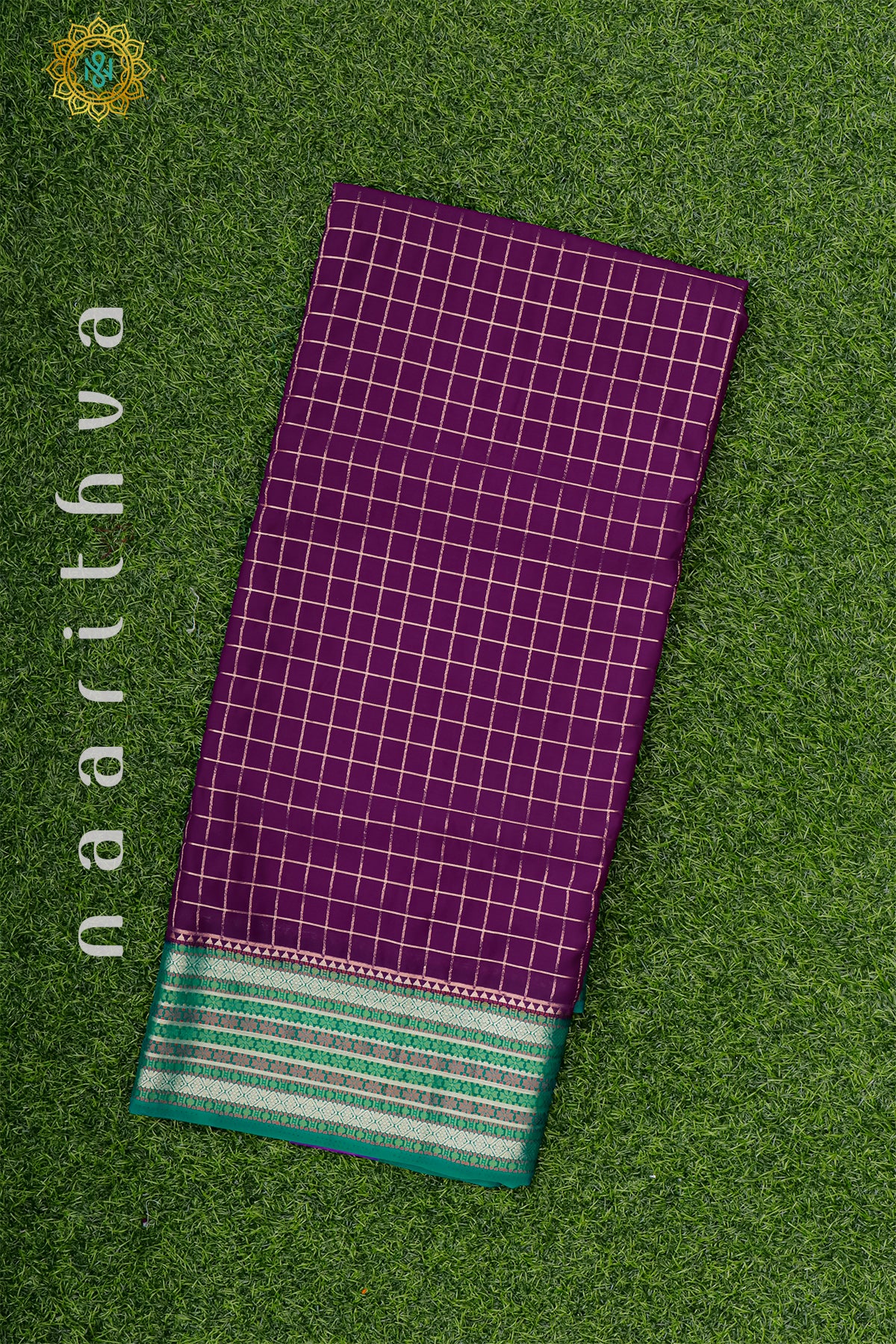 PURPLE WITH AQUA GREEN - SEMI MYSORE CREPE SILK