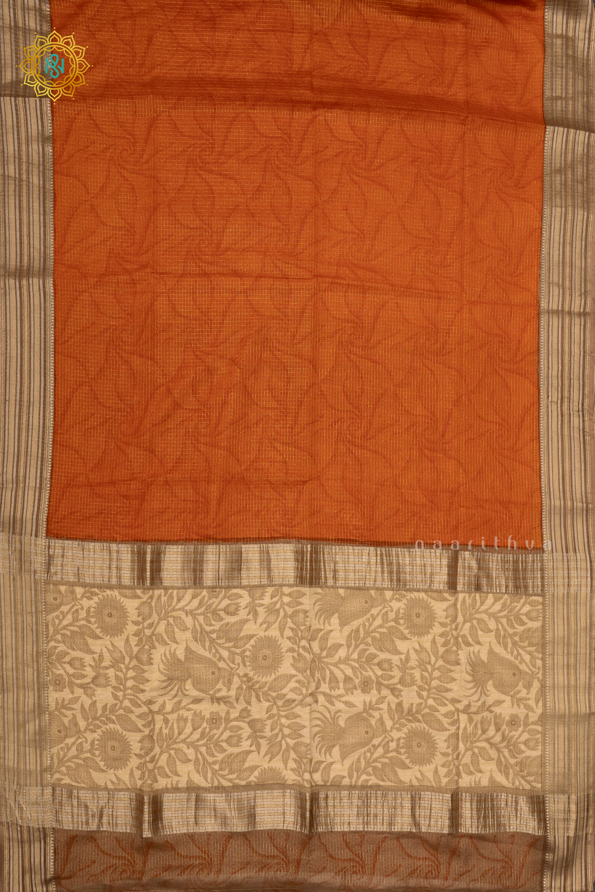 RUST ORANGE WITH BEIGE - SEMI CREPE SILK