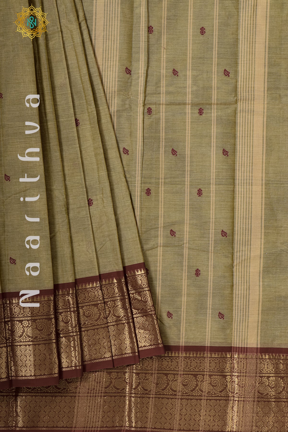 SAGE GREEN WITH MAROON - CHETTINAD COTTON