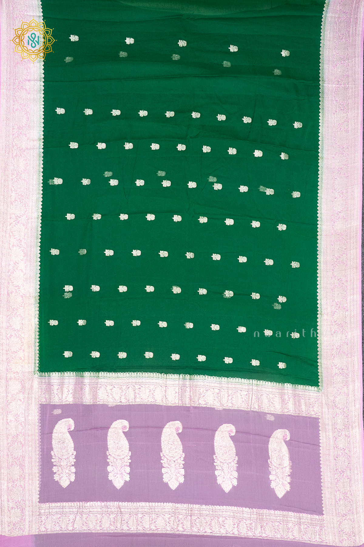 GREEN WITH PINK - PURE BANARASI CHIFFON