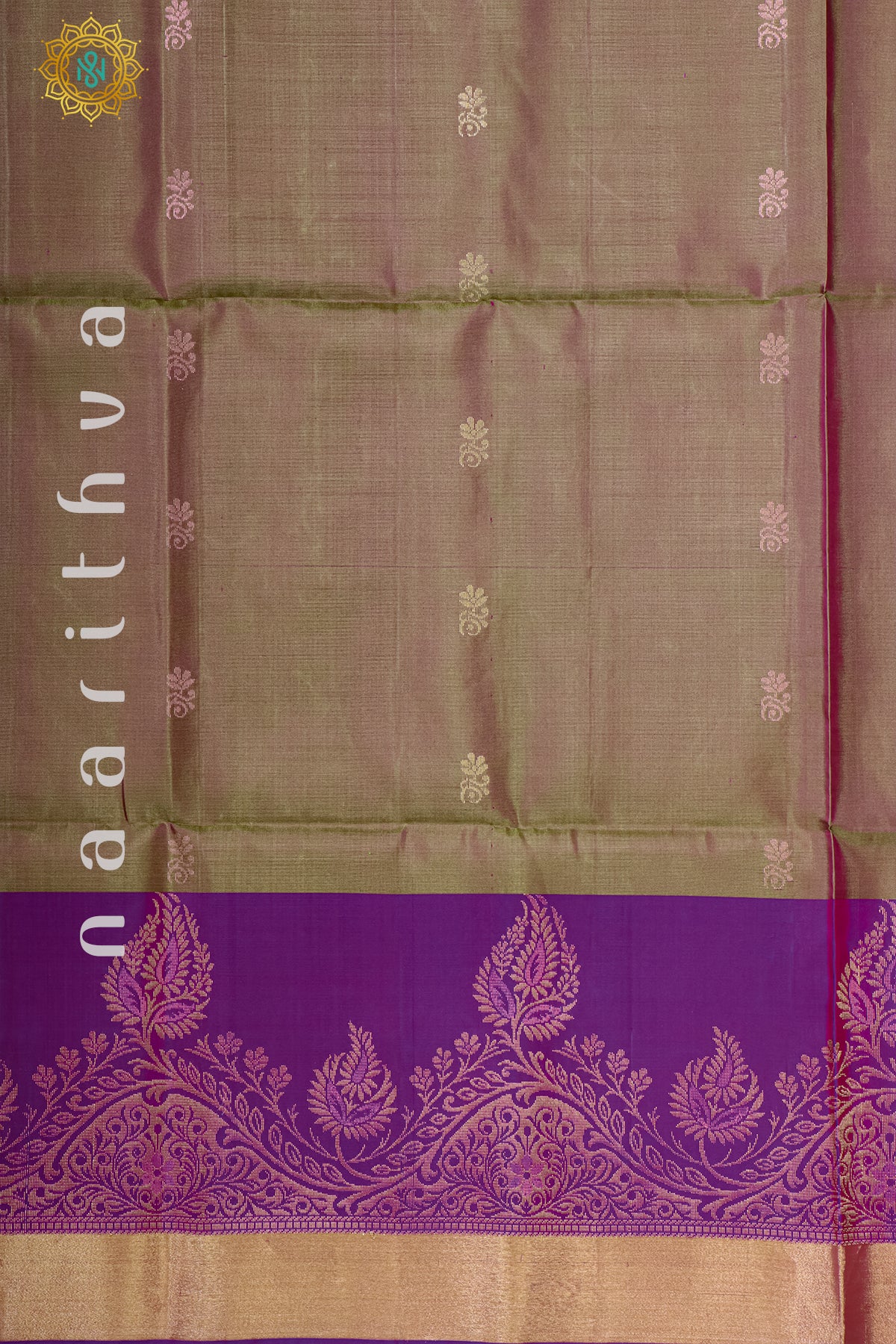 OLIVE GREEN WITH PURPLE - PURE KANJIVARAM SOFT SILK