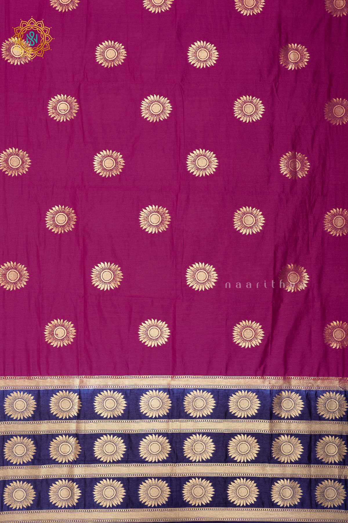 RANI PINK WITH NAVY BLUE - SEMI RAW SILK