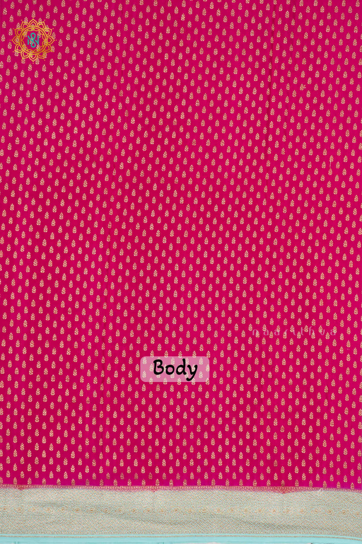 PINK WITH AQUA GREEN - PURE BANARASI CREPE SILK