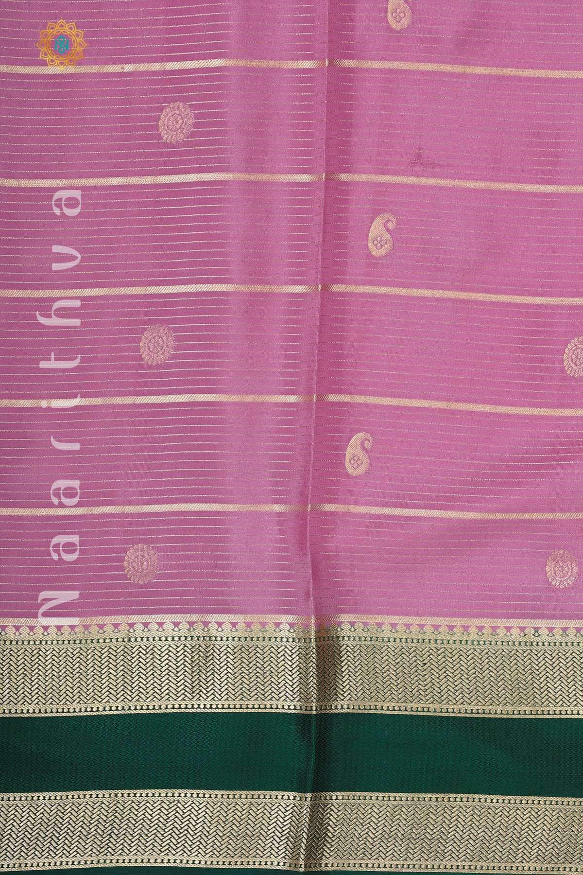 PINK WITH GREEN - PURE MYSORE CREPE SILK