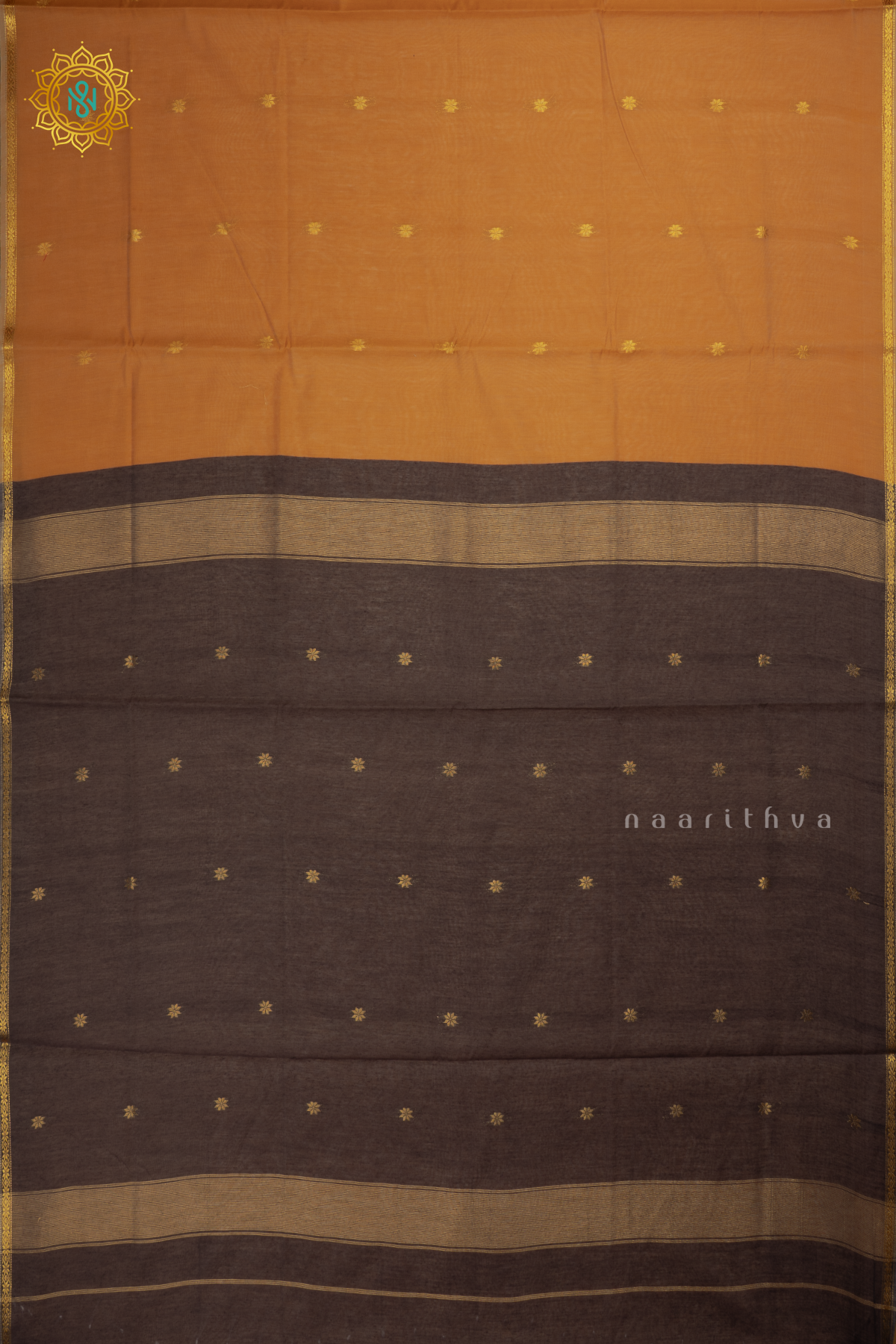 Light Biscuit With Grey Silk Cotton Saree With Zari Woven Buttas And Contrast Zari Border