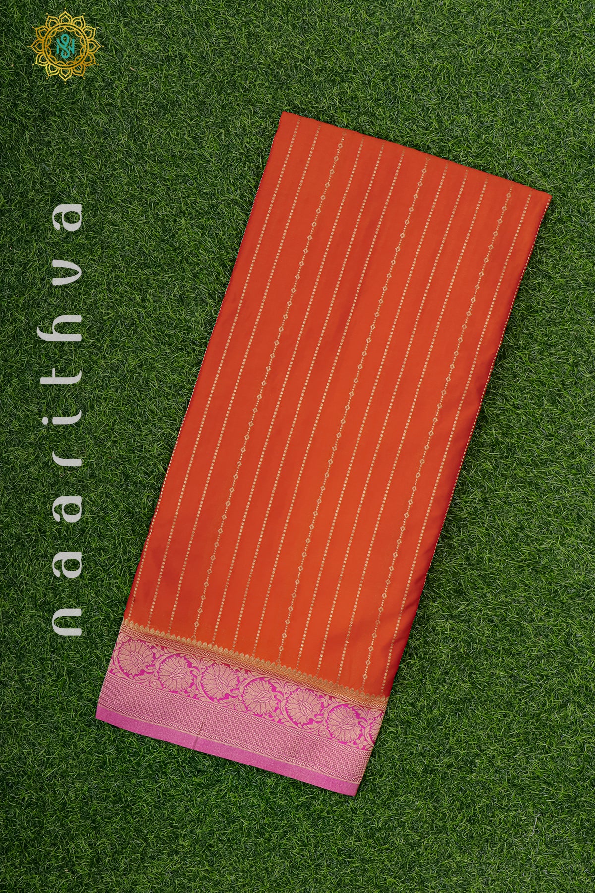 ORANGE WITH PINK - SEMI MYSORE CREPE SILK