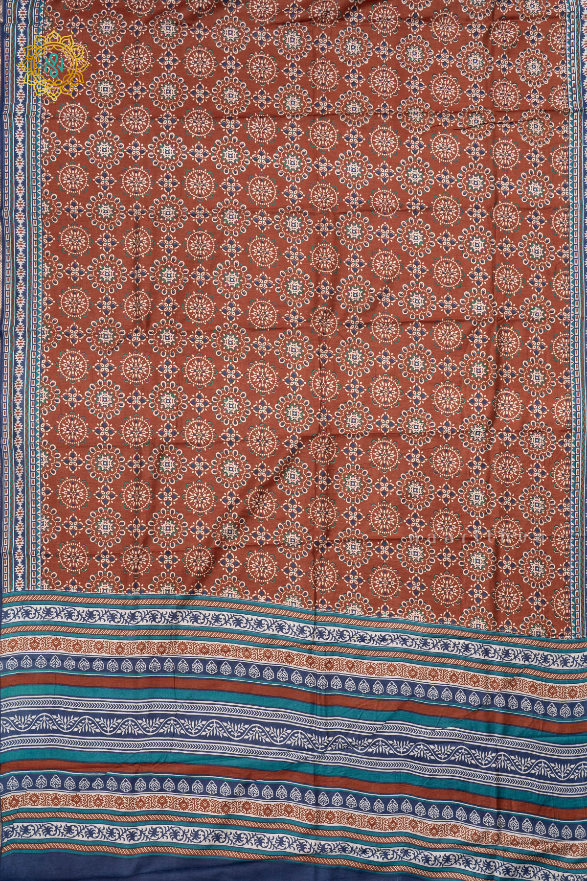 BROWN WITH BLUE - VISCOSE COTTON