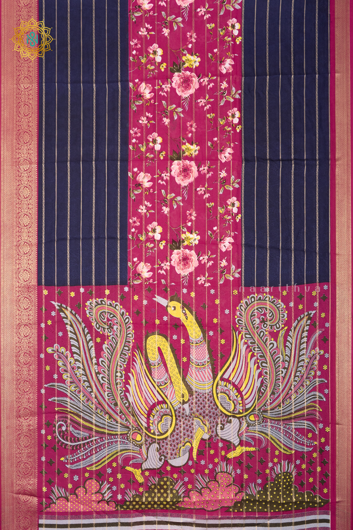 PINK WITH BLUE - SEMI GEORGETTE