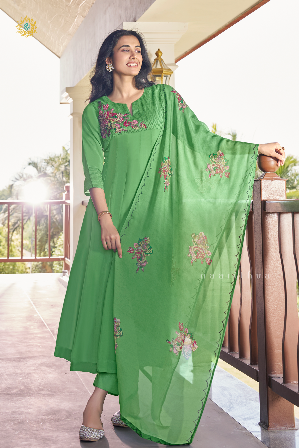 PARROT GREEN -  COTTON 3PC SALWAR SUIT WITH TOP, BOTTOM & DUPATTA