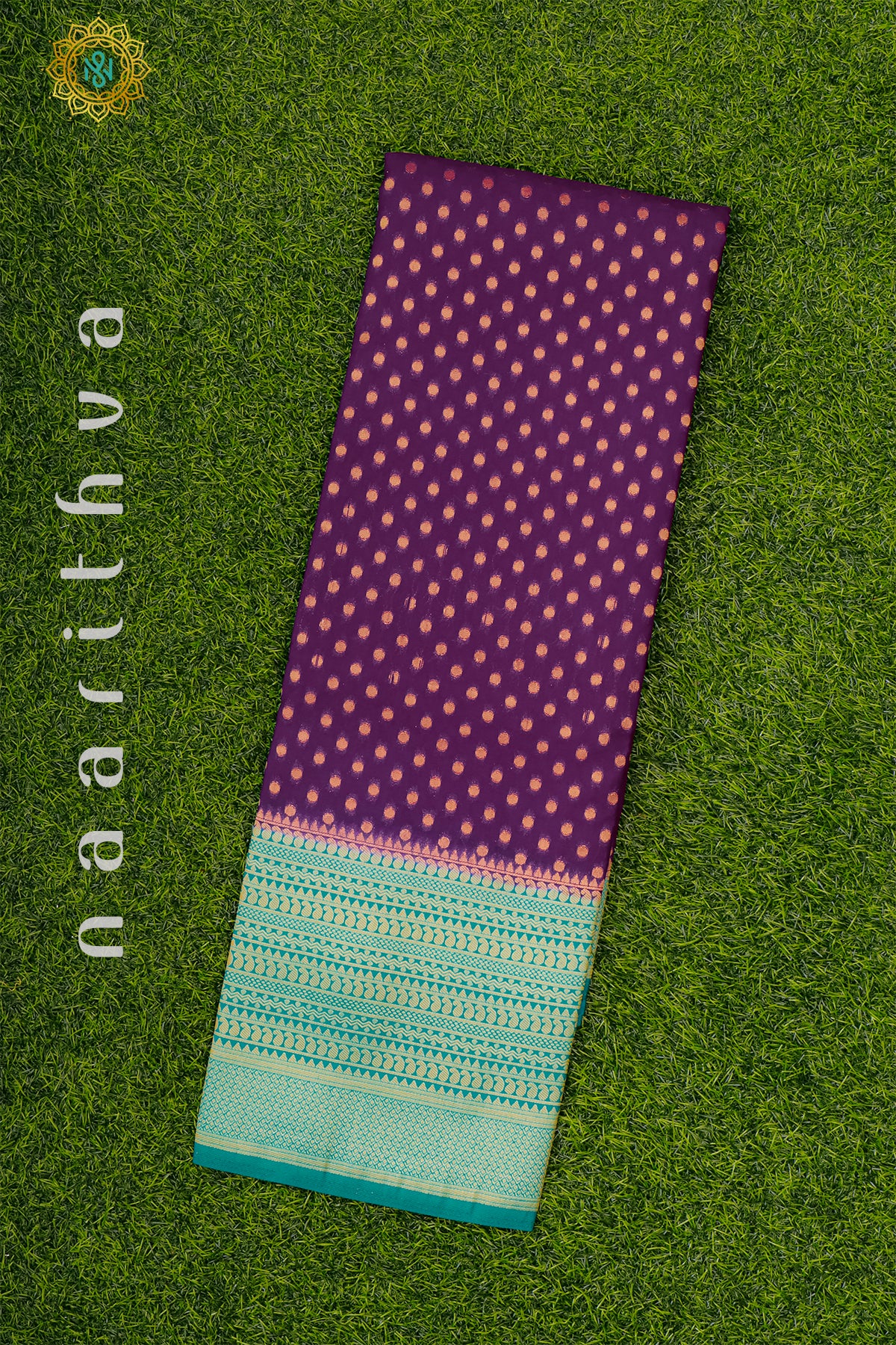 PURPLE WITH CYAN GREEN - SEMI CREPE GEORGETTE