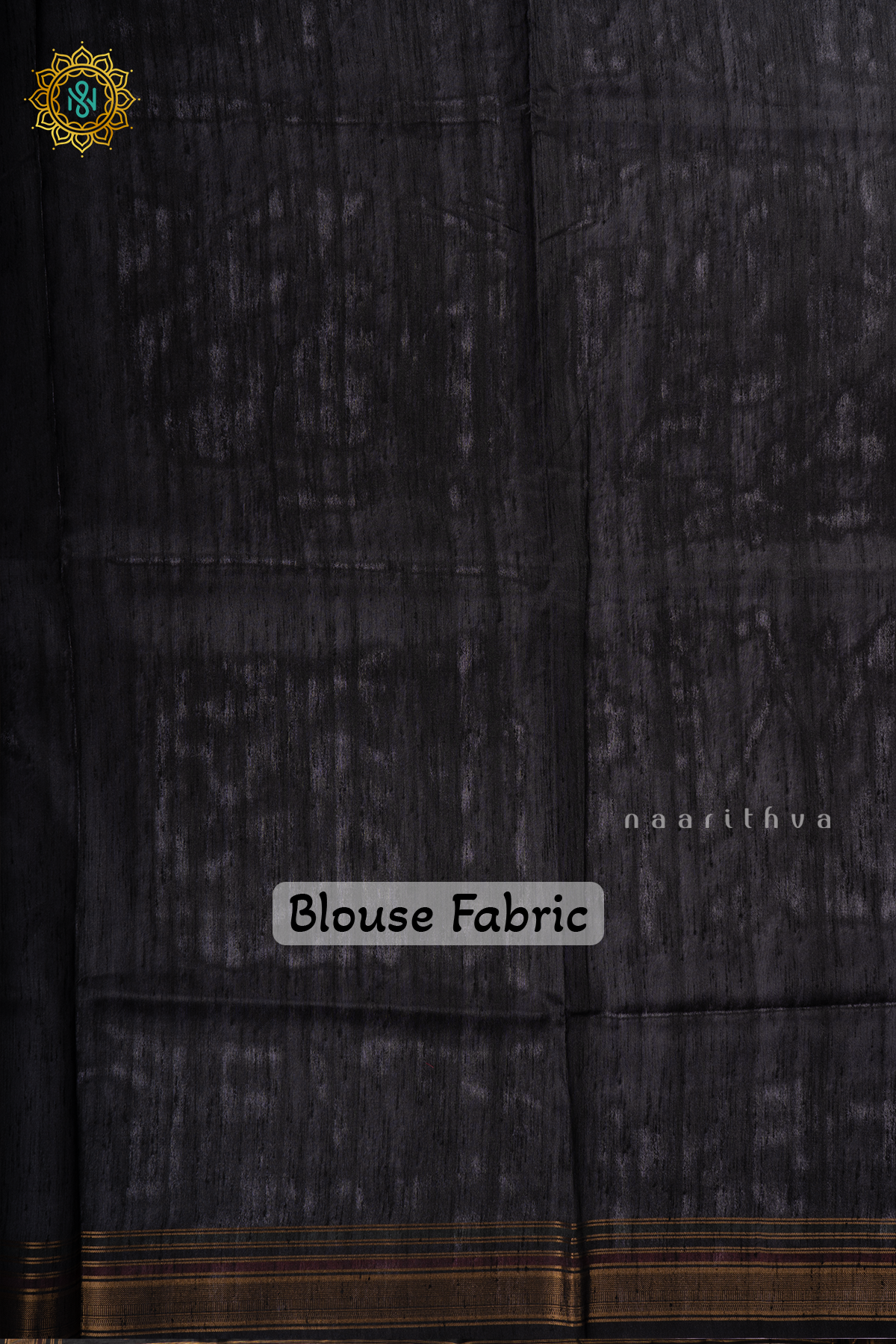 Black Semi Tussar Silk With Printed Body With Zari Border & Pallu