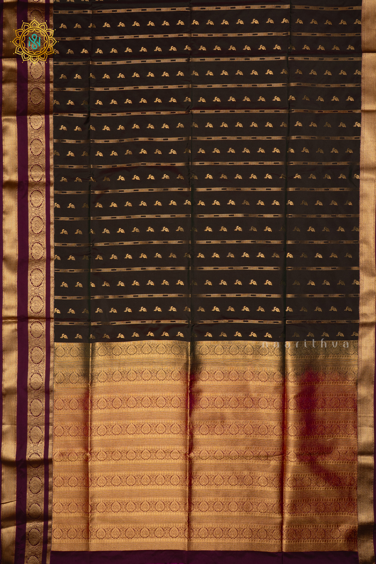 GREY WITH MAGENTA - SEMI SOFT SILK SAREE ALLOVER ZARI BUTTAS AND CONTRAST GAP BORDER