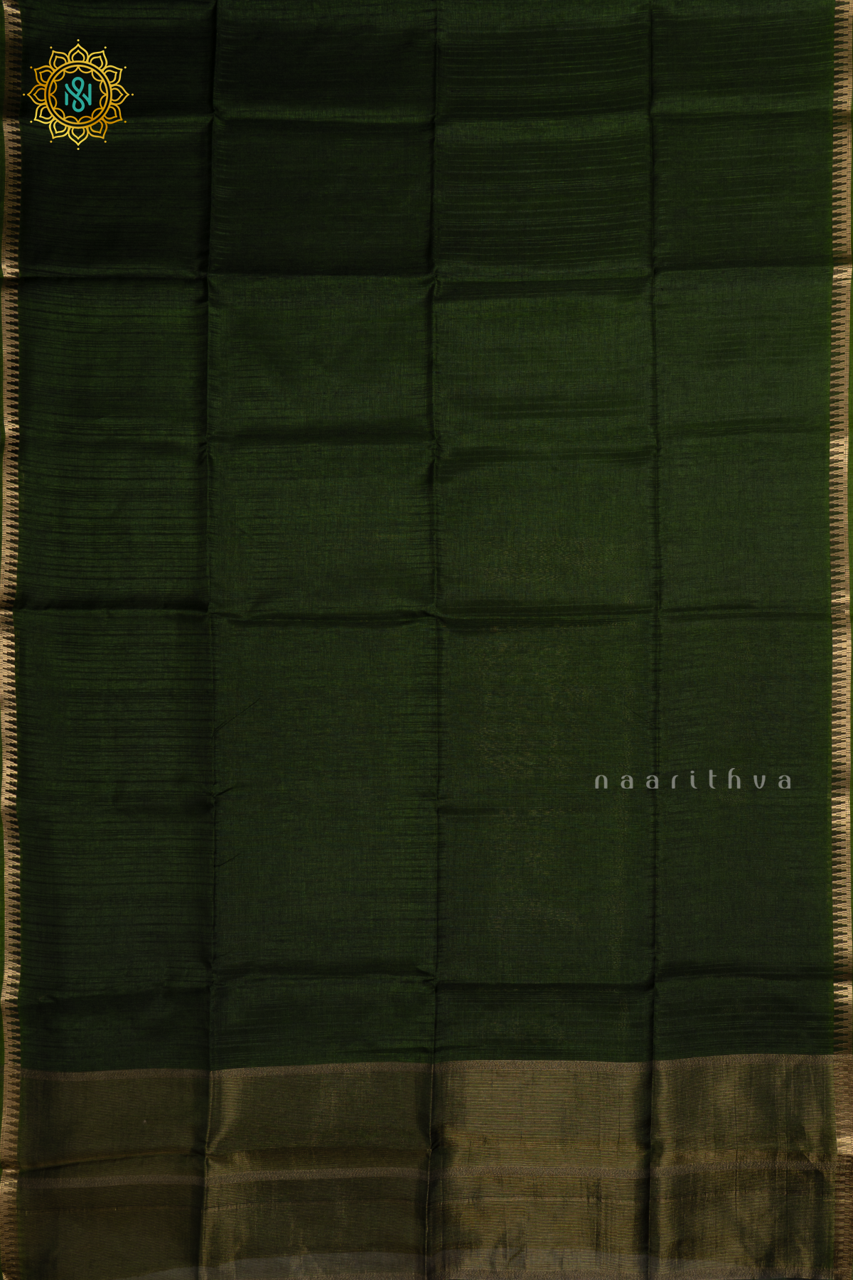 BOTTLE GREEN - SEMI RAW SILK ALLOVER PLAIN BODY WITH TEMPLE ZARI BORDER