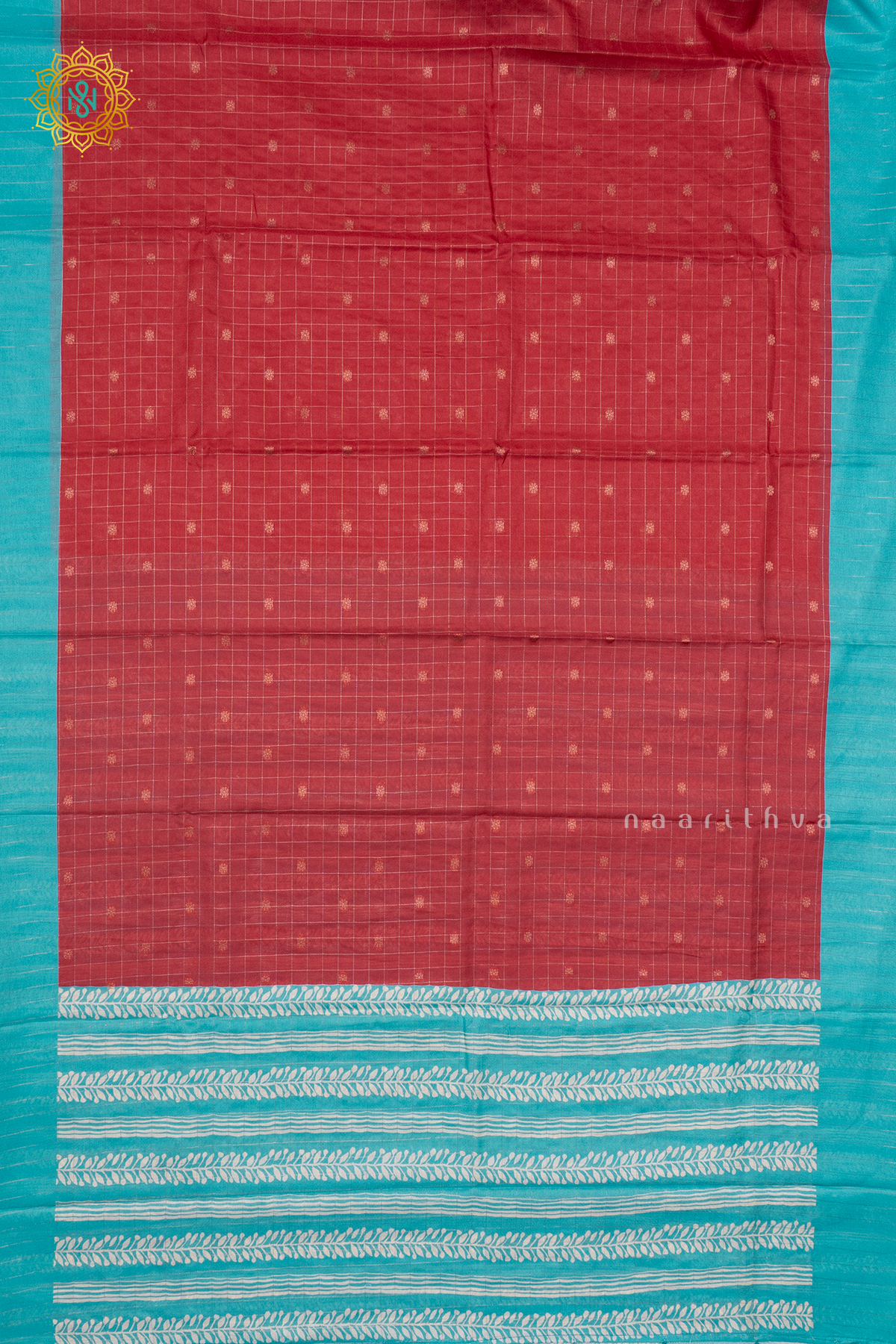 RED WITH SKY BLUE - SEMI TUSSAR