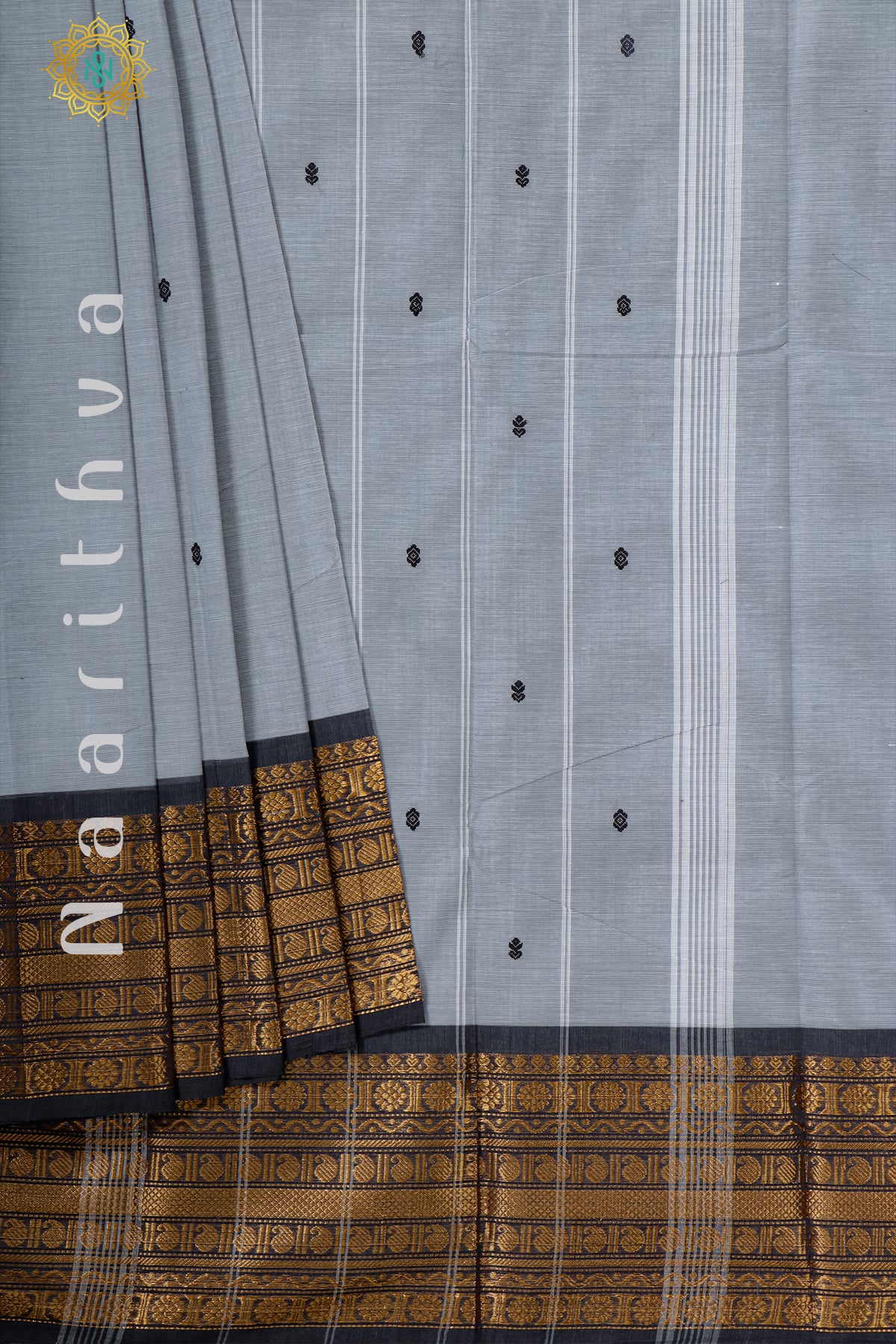 GREY WITH BLACK - CHETTINAD COTTON