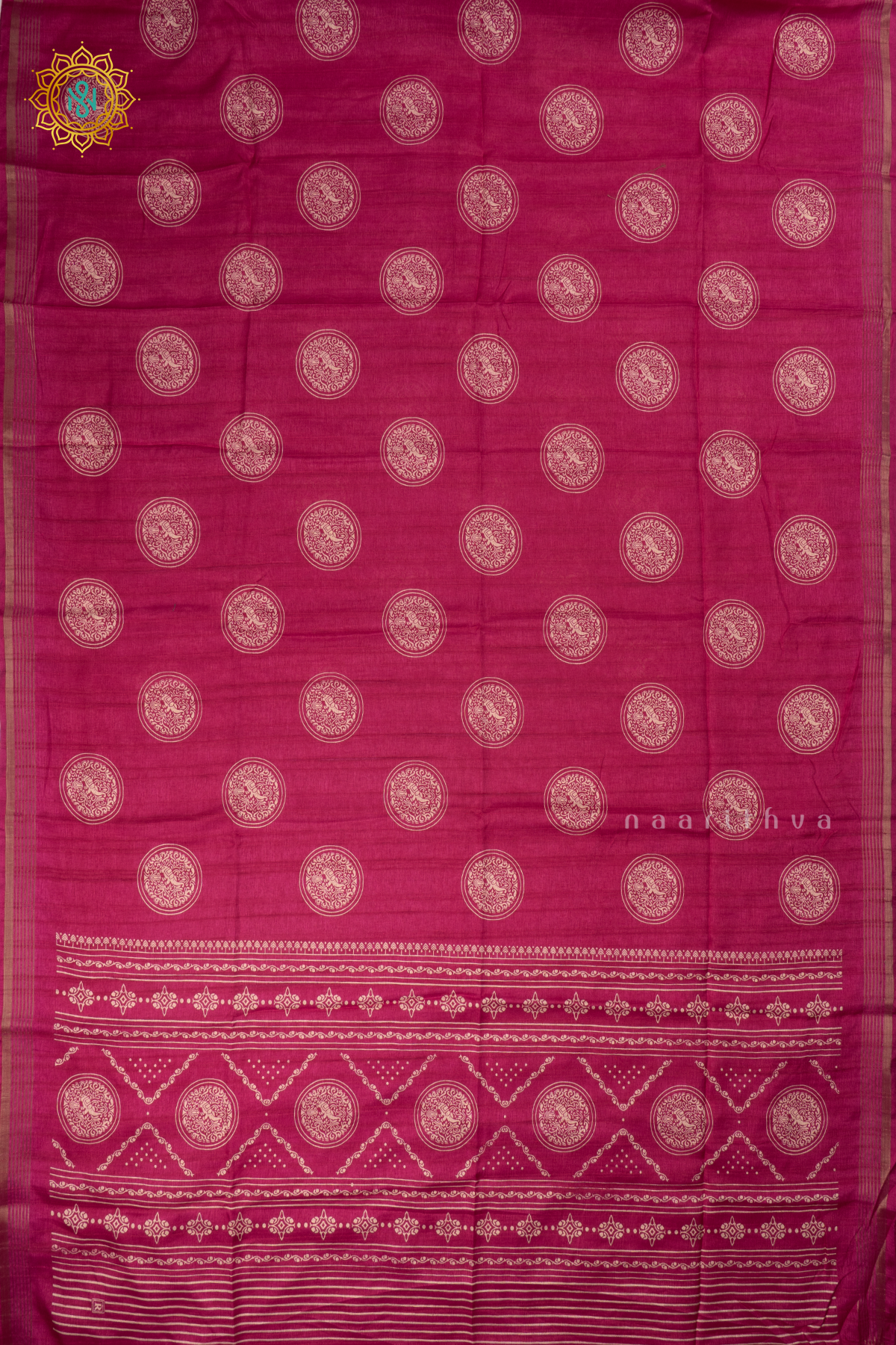 Rani Pink - Semi Tussar Silk Saree Allover Printed Buttas on the body with Zari Border