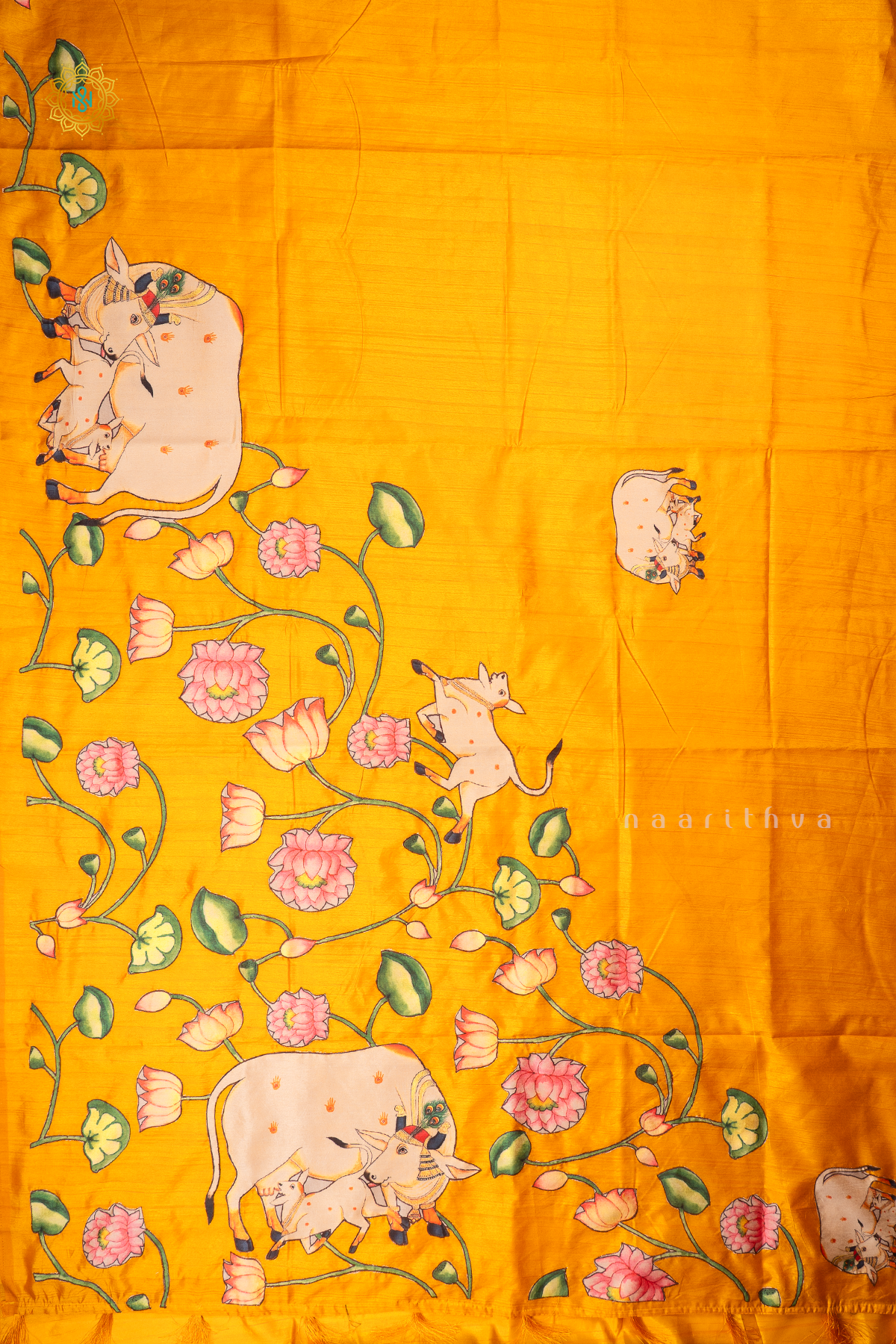 YELLOW - SEMI TUSSAR WITH APPLIQUE WORK