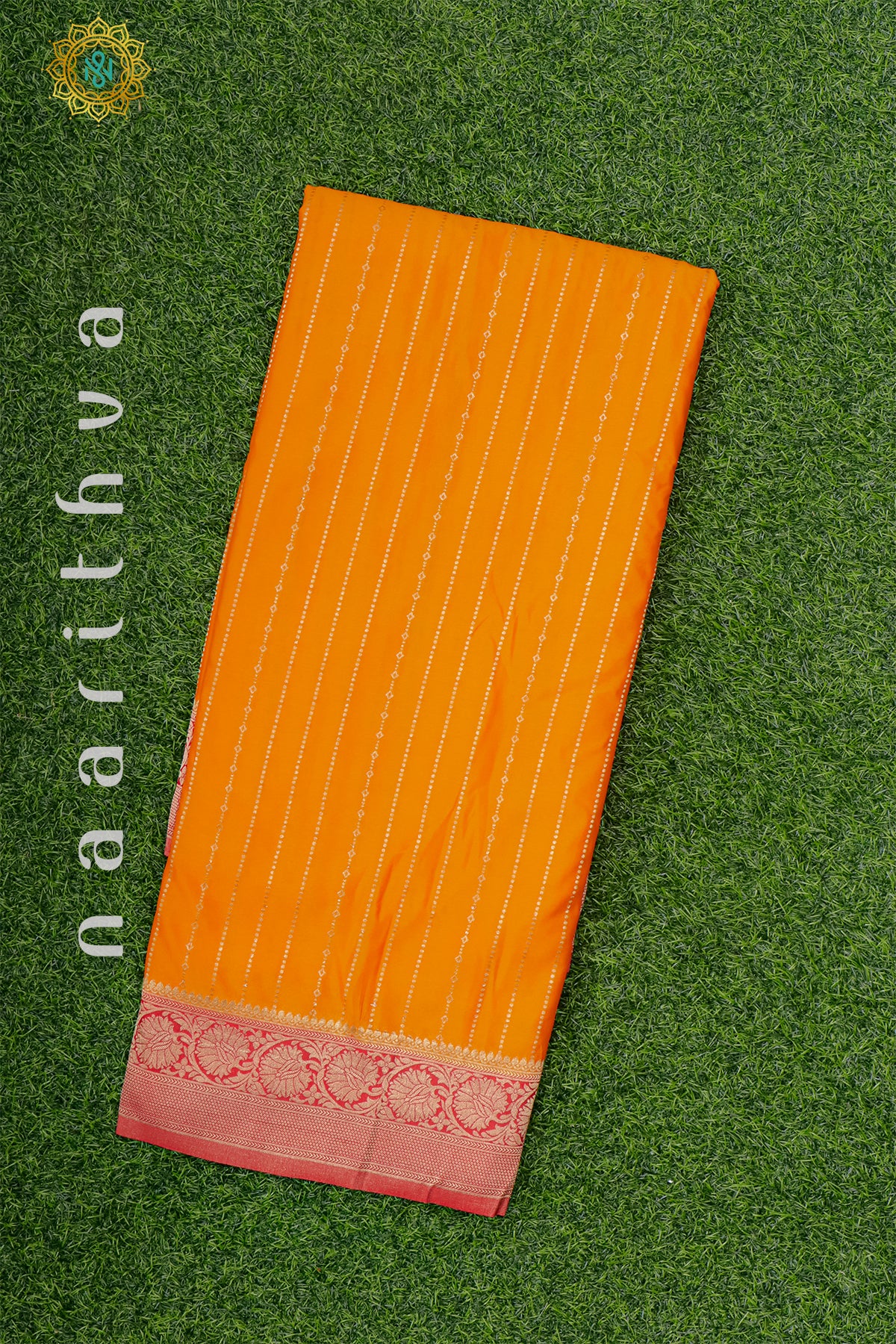 ORANGE WITH RED - SEMI MYSORE CREPE SILK