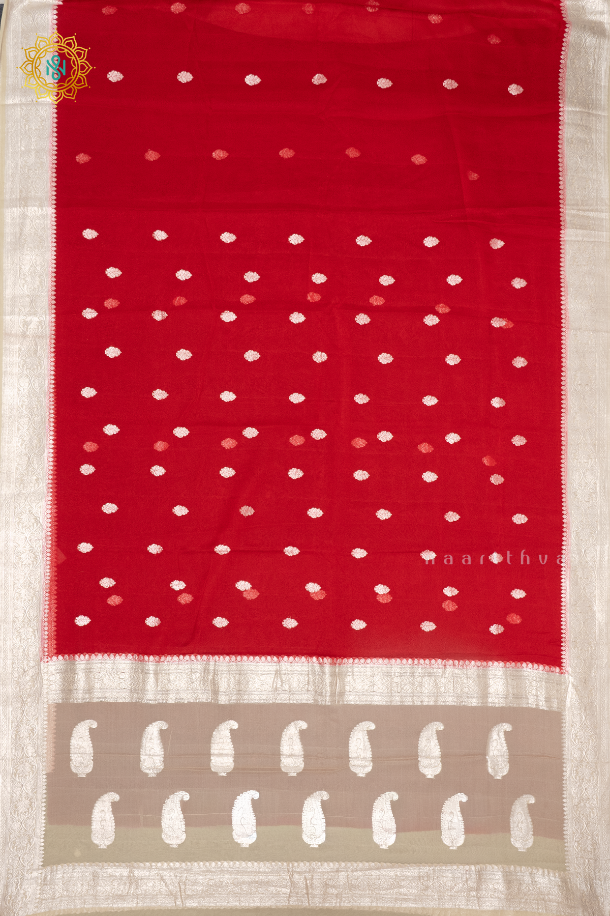 RED WITH OFF WHITE - PURE CHIFFON BANARAS