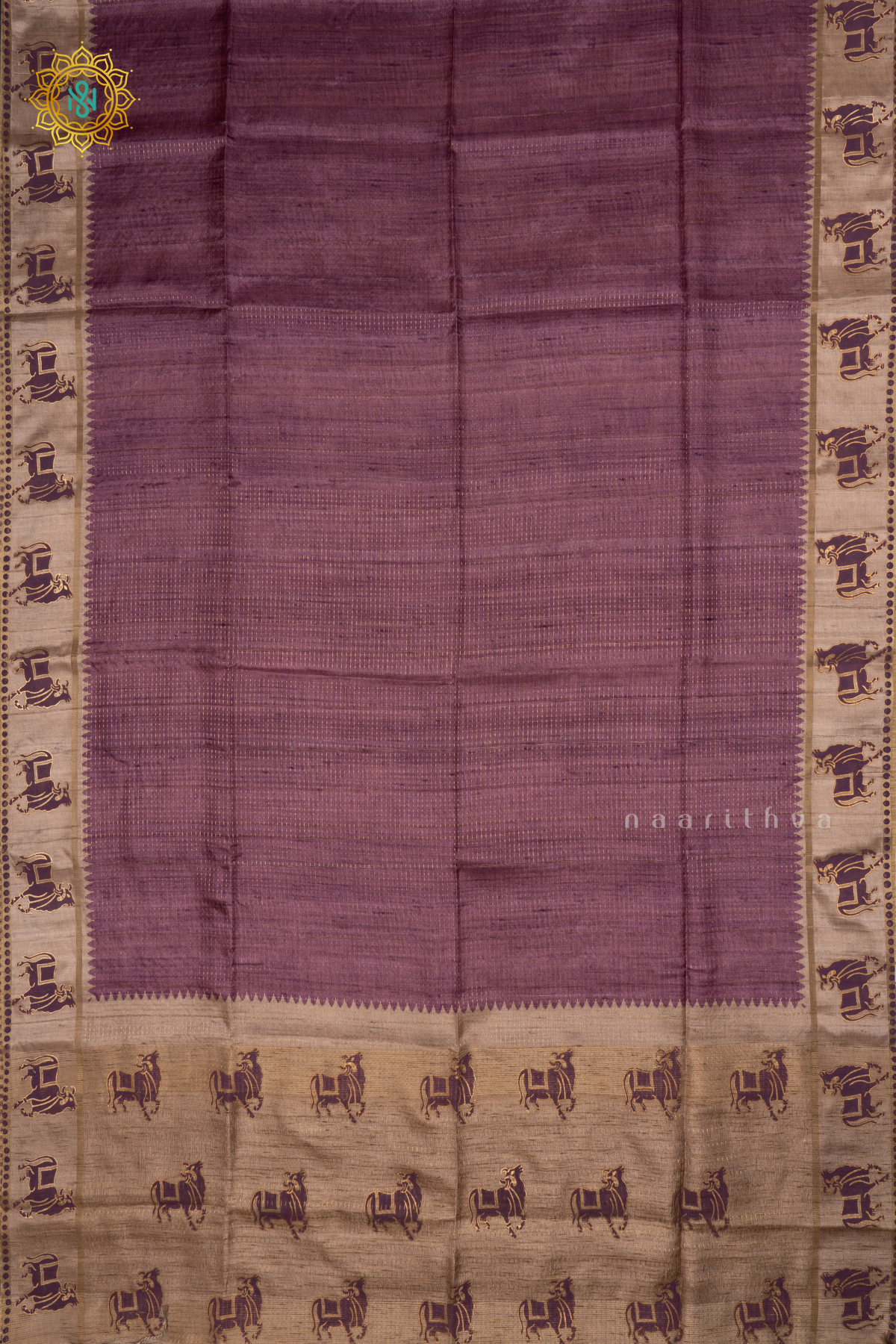 Rouge Pink With Beige Semi Tussar Silk Saree With Zari Stripes On The Body, Printed Border And Contrast Blouse