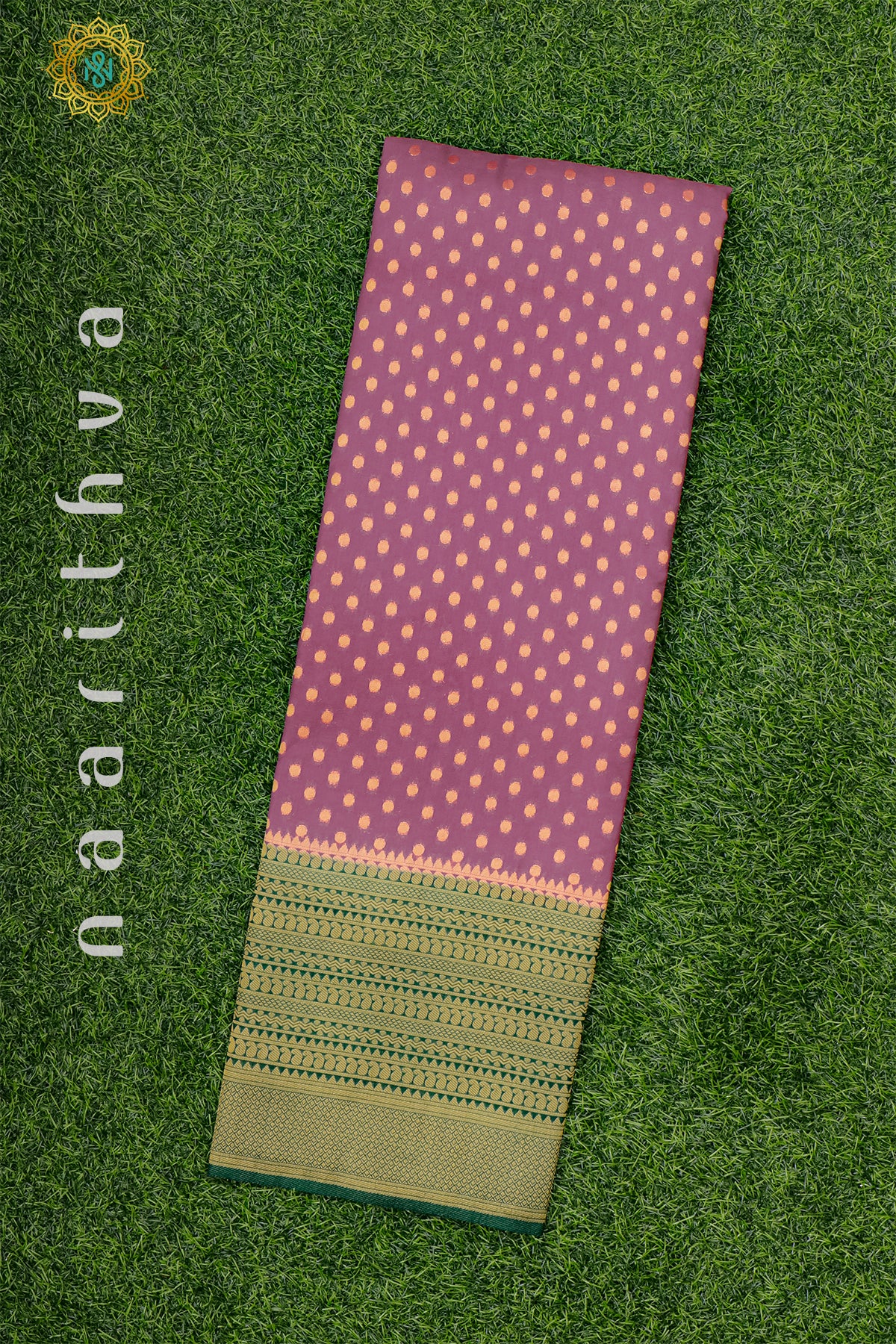 MAUVE WITH GREEN - SEMI CREPE GEORGETTE