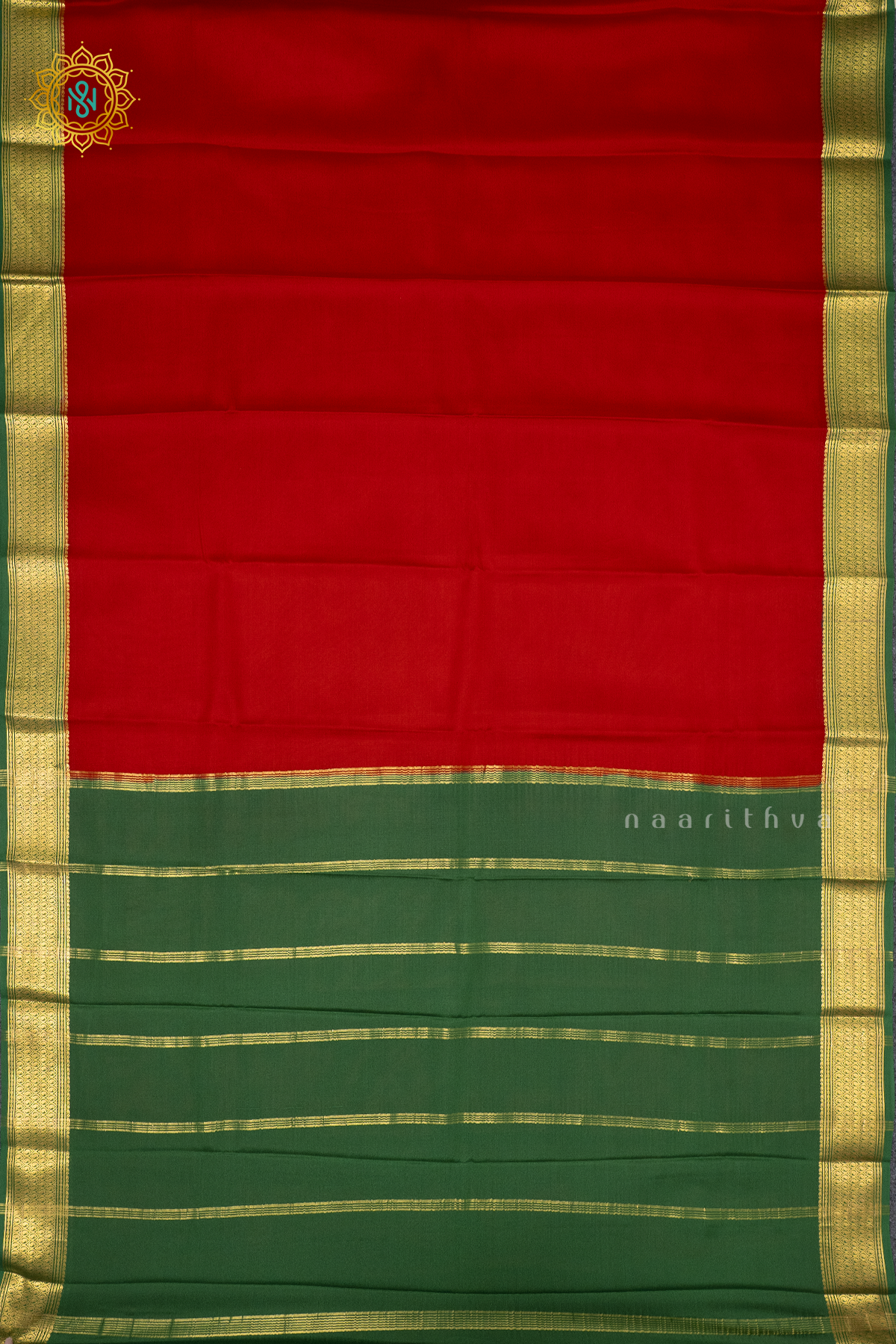 RED WITH GREEN - PURE MYSORE CREPE SILK