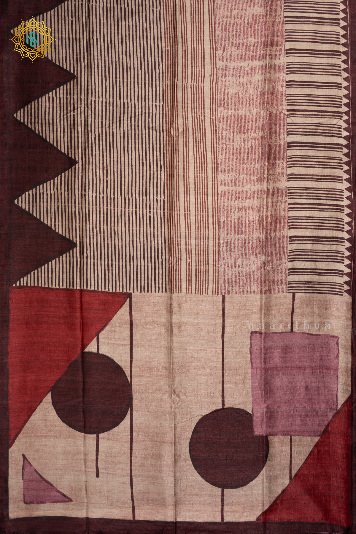 Off White with Maroon - Semi Gicha Tussar Silk Saree with Allover Printed Body, Pallu and Blouse