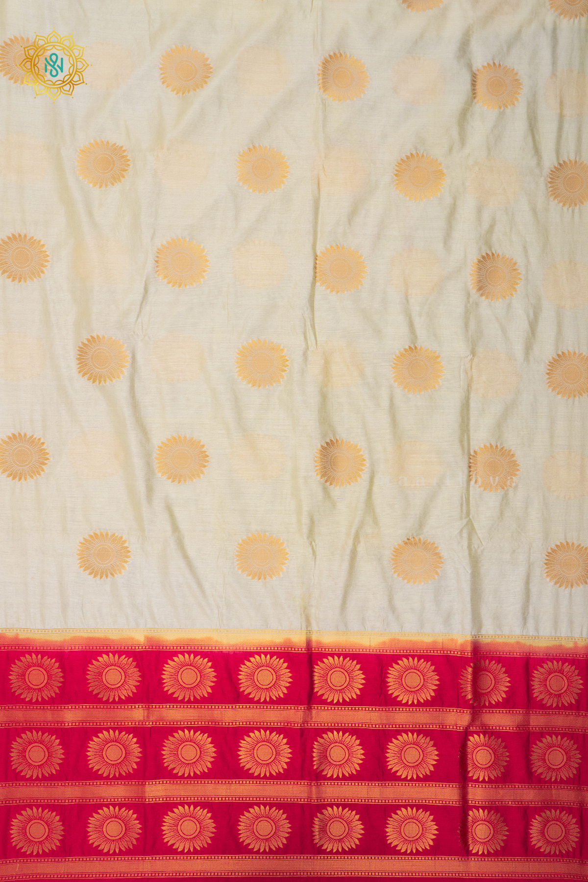 WHITE WITH RED - SEMI RAW SILK
