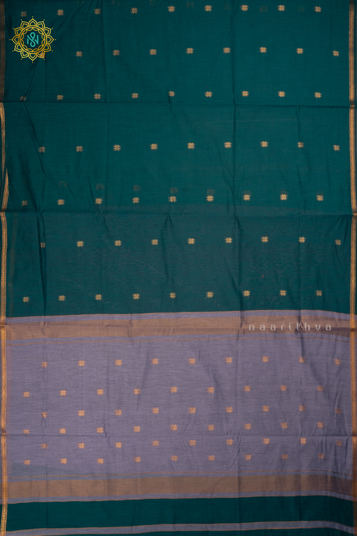 Cyan Blue With Lavender Silk Cotton Saree With Zari Woven Buttas And Contrast Zari Border