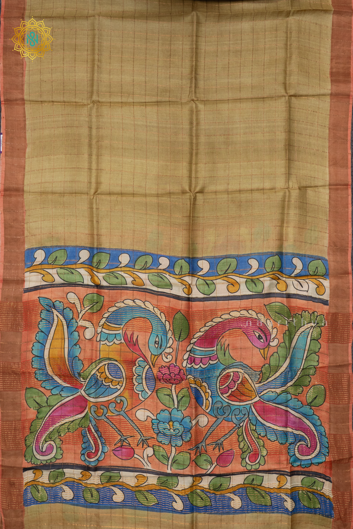 BEIGE WITH PEACH - PURE TUSSAR SILK