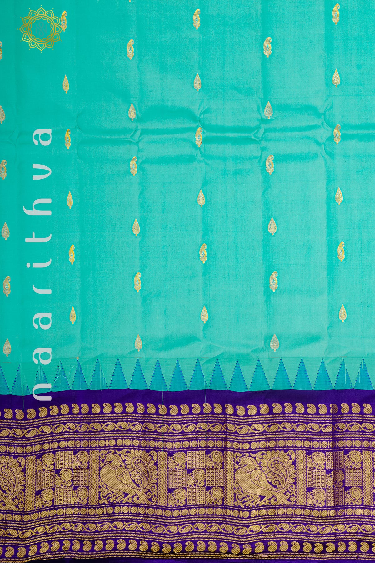 AQUA BLUE WITH ROYAL BLUE - PURE GADWAL SILK