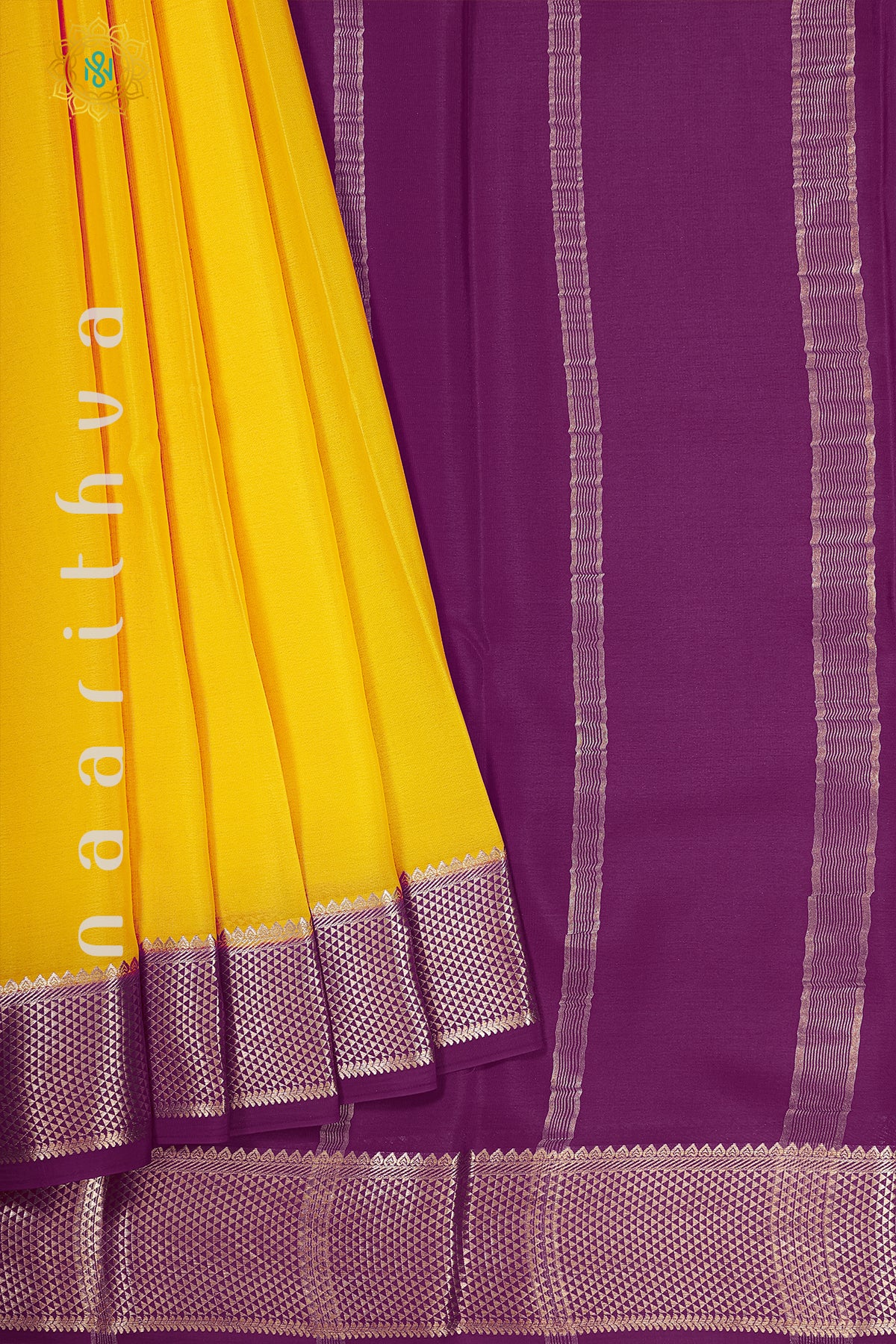 YELLOW WITH WINE - PURE MYSORE CREPE SILK