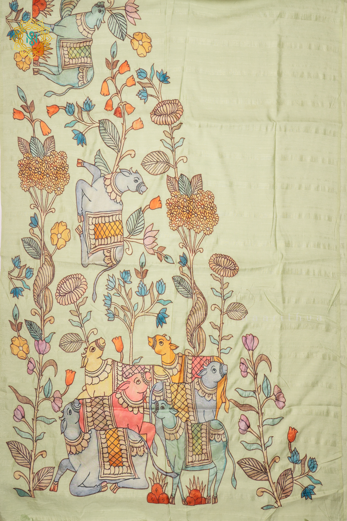 PISTA GREEN - JUTE COTTON WITH APPLIQUE WORK