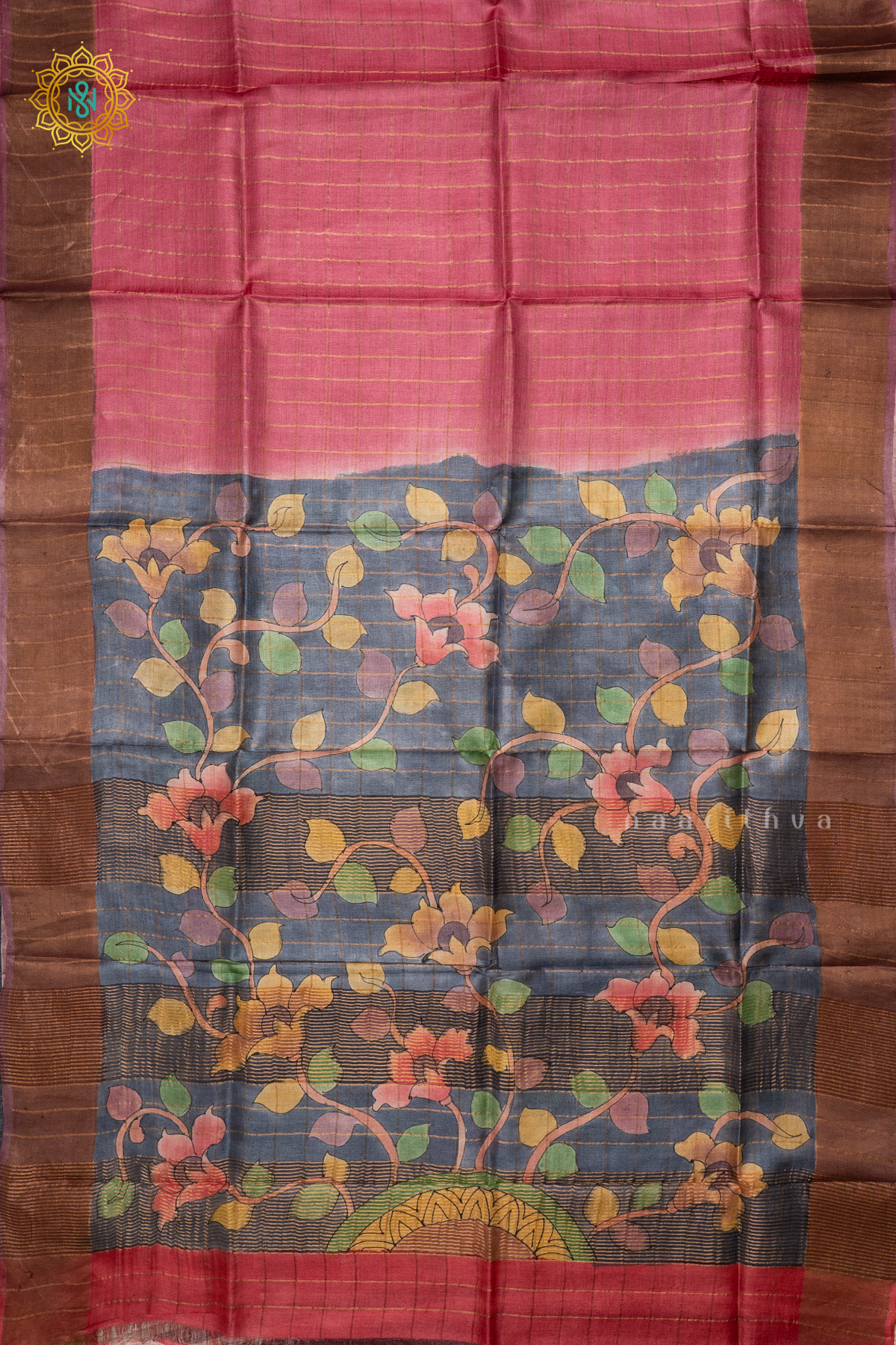 RED WITH ELEPHANT GREY - PURE TUSSAR SILK