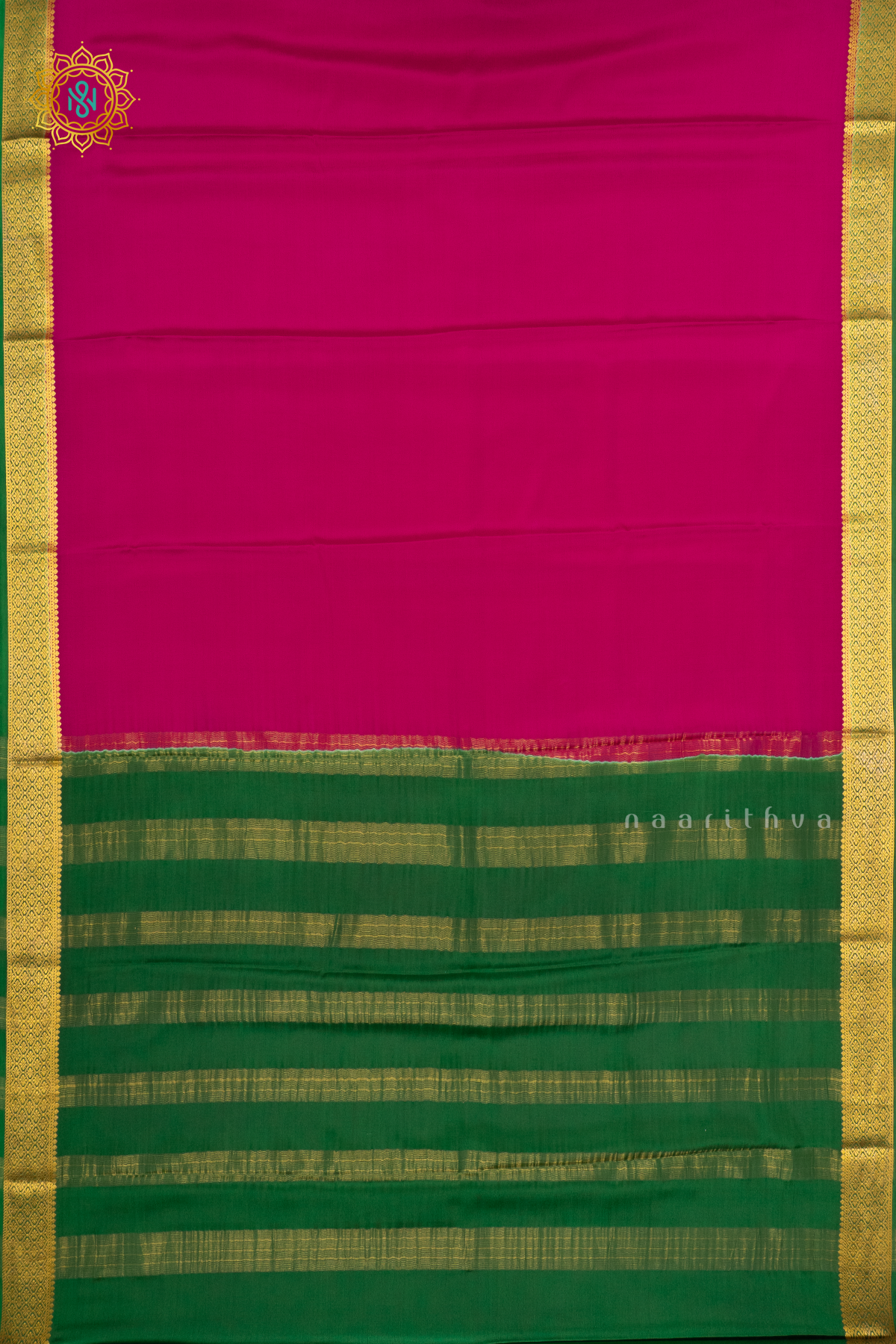 RANI PINK WITH GREEN - PURE MYSORE CREPE SILK