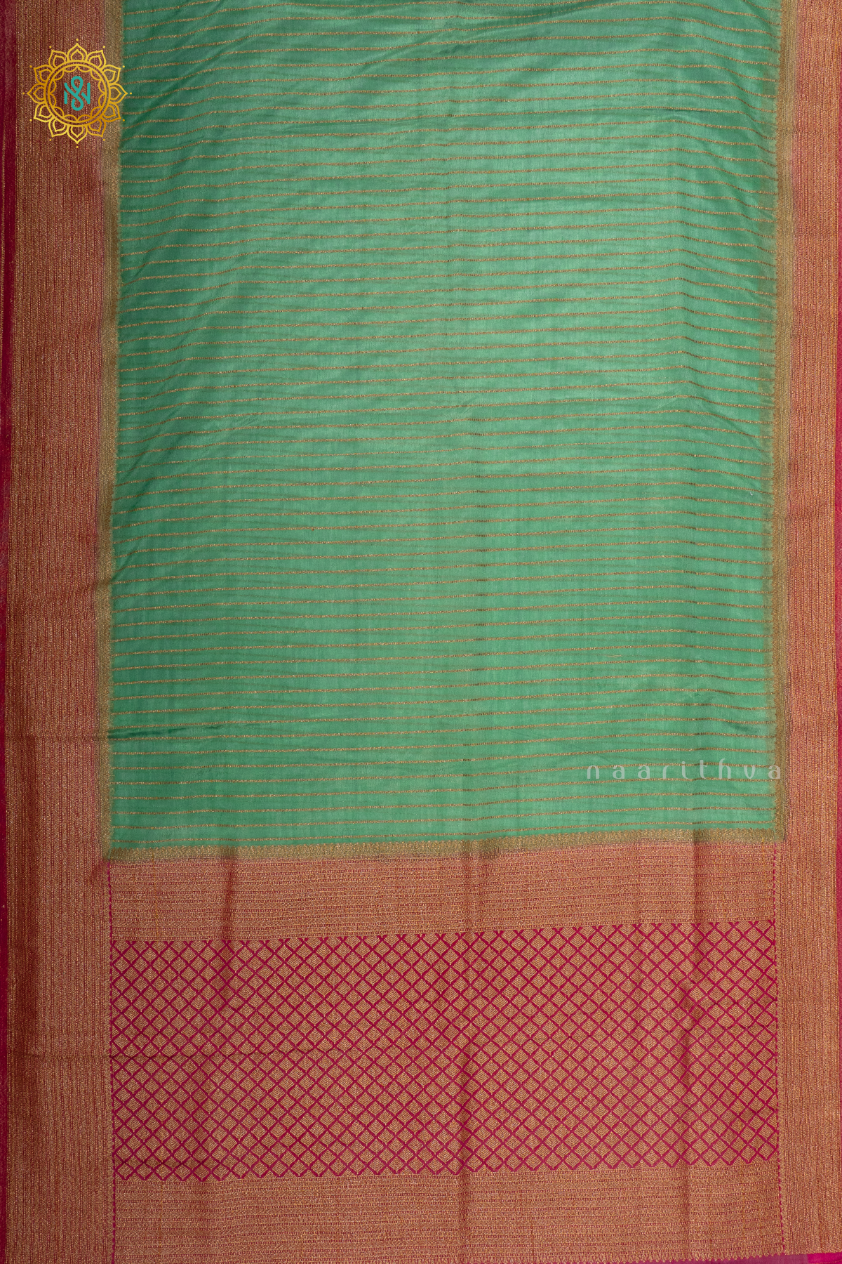 PISTA GREEN WITH PINK - SEMI CREPE GEORGETTE