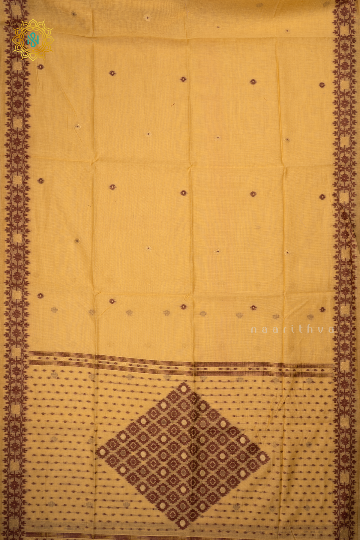 Yellow Withmaroon  Jamdani Cotton Saree with Jamdani Pichwai Weaves On The Body