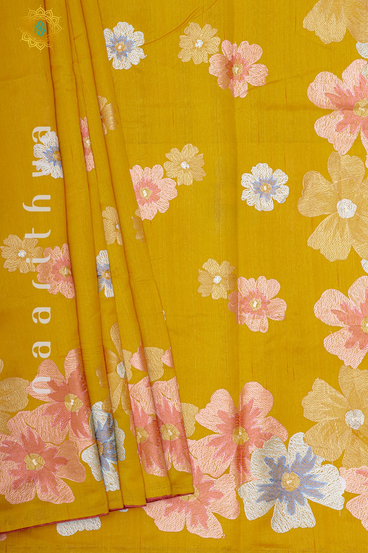 YELLOW - SEMI TUSSAR SILK WITH EMBROIDER