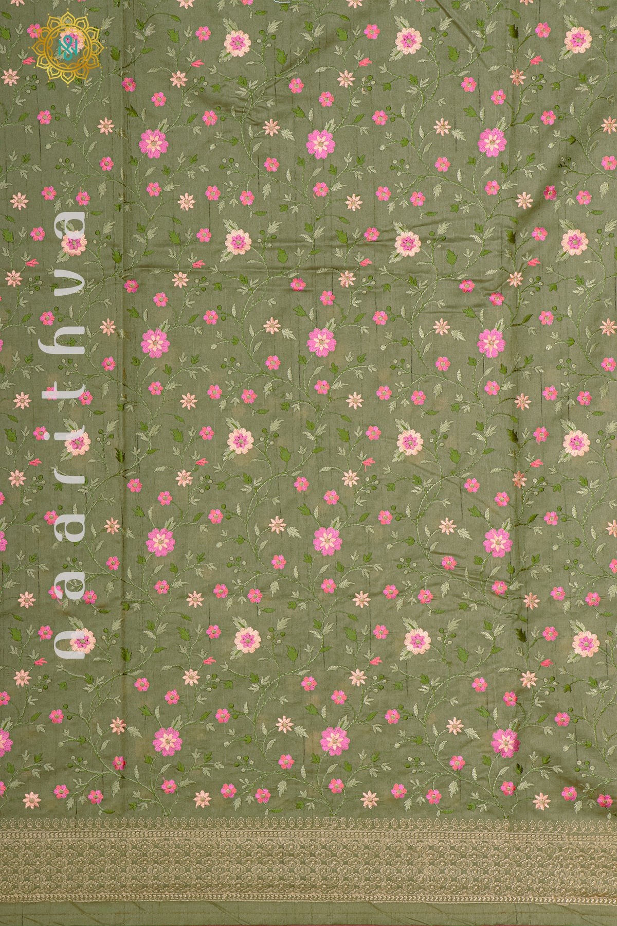 PISTA GREEN - SEMI TUSSAR SILK WITH EMBROIDERY