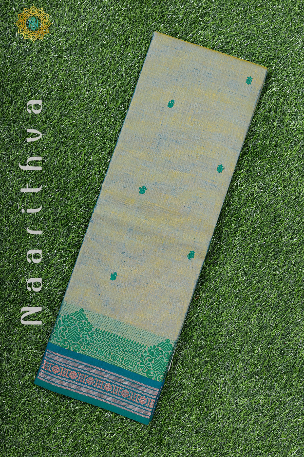 DUAL SHADE OF GREYISH GREEN WITH CYAN GREEN - CHETTINAD COTTON