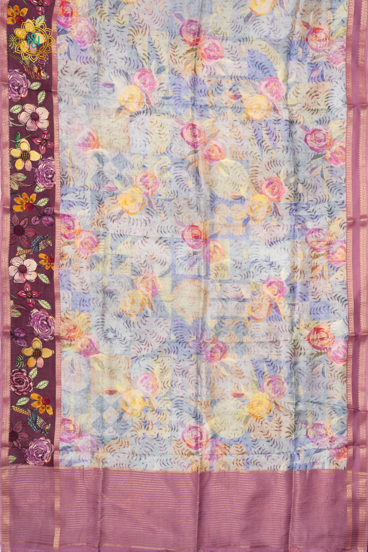 OFF WHITE WITH PINK - SEMI CREPE SILK