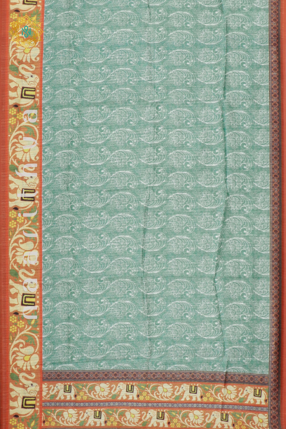 AQUA GREEN WITH ORANGE - JUTE COTTON