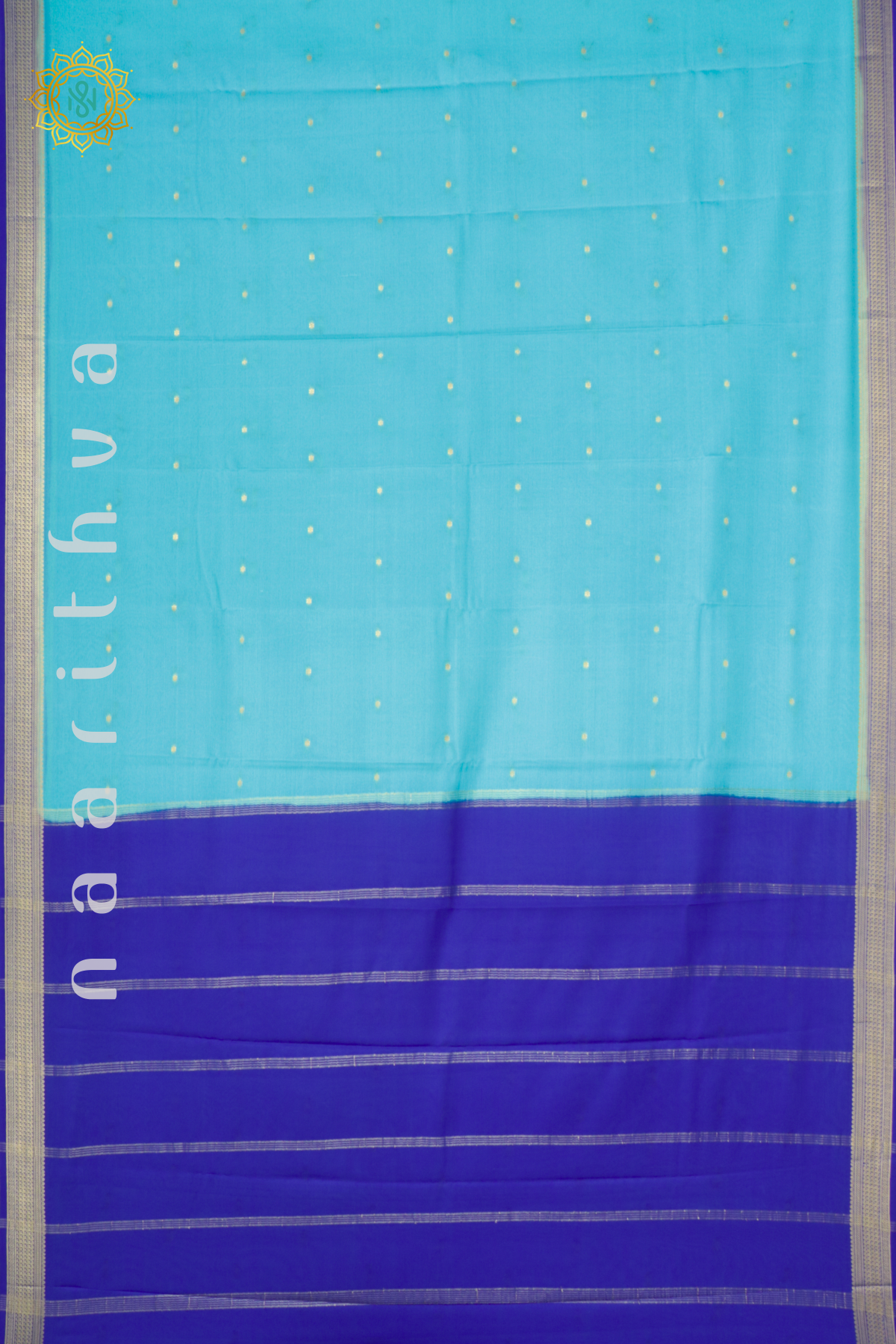 AQUA BLUE WITH ROYAL BLUE - PURE MYSORE CREPE SILK