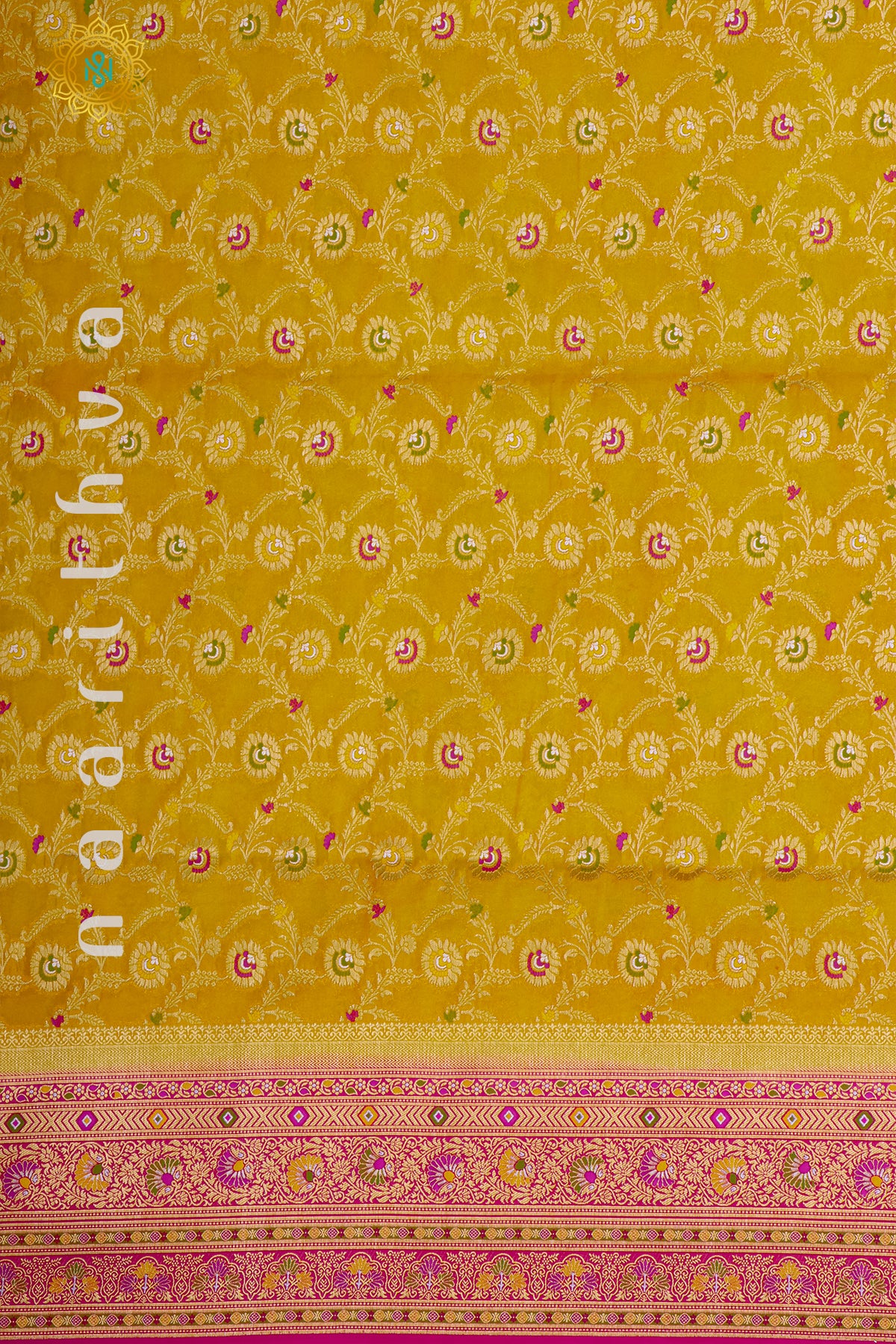 MUSTARD WITH PINK - SEMI CREPE GEORGETTE